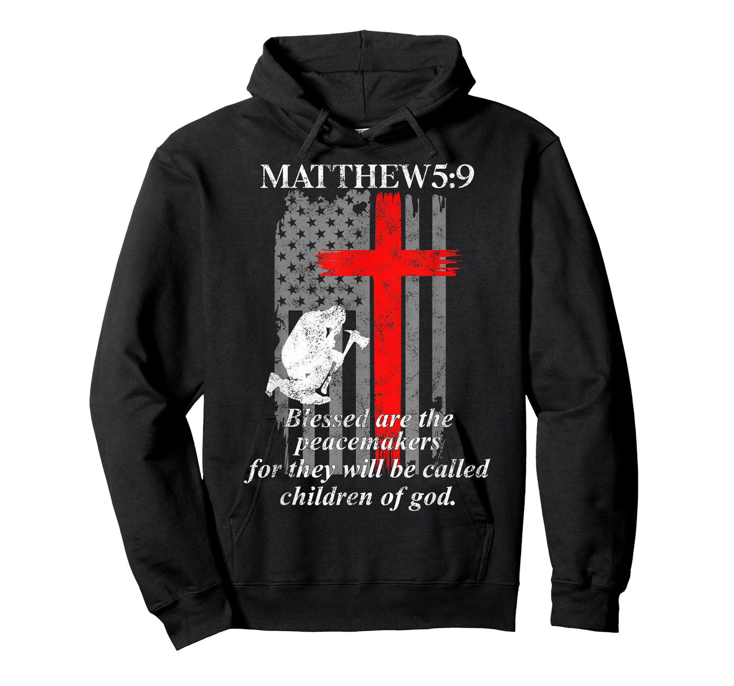 Thin Red Line Fireman Cross Bible Verse Firefighter USA Flag T-Shirt