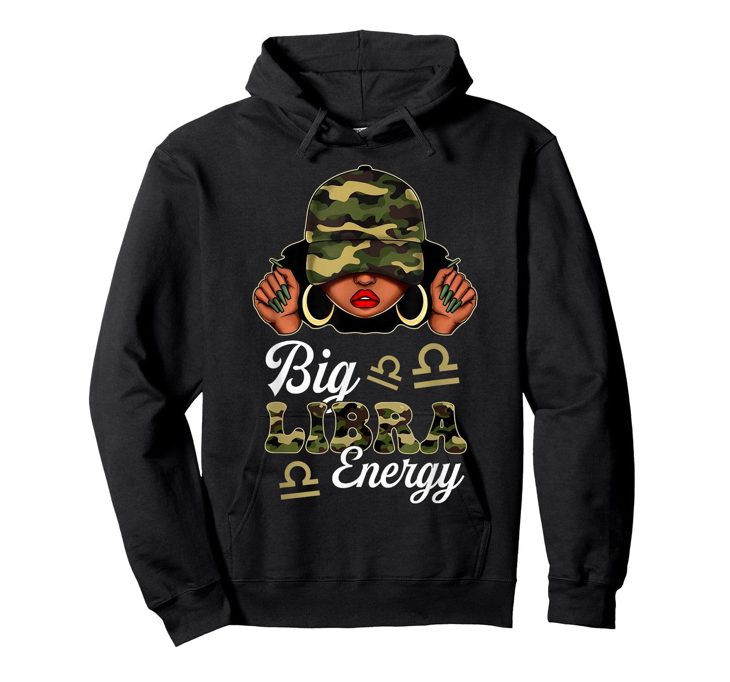 Big Libra Energy Black Woman Camouflage Zodiac Sign T-Shirt