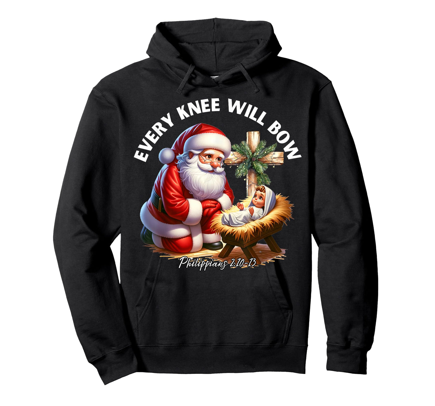Santa Bowing to Jesus Every Knee Will Bow Philippians 2:10 T-Shirt
