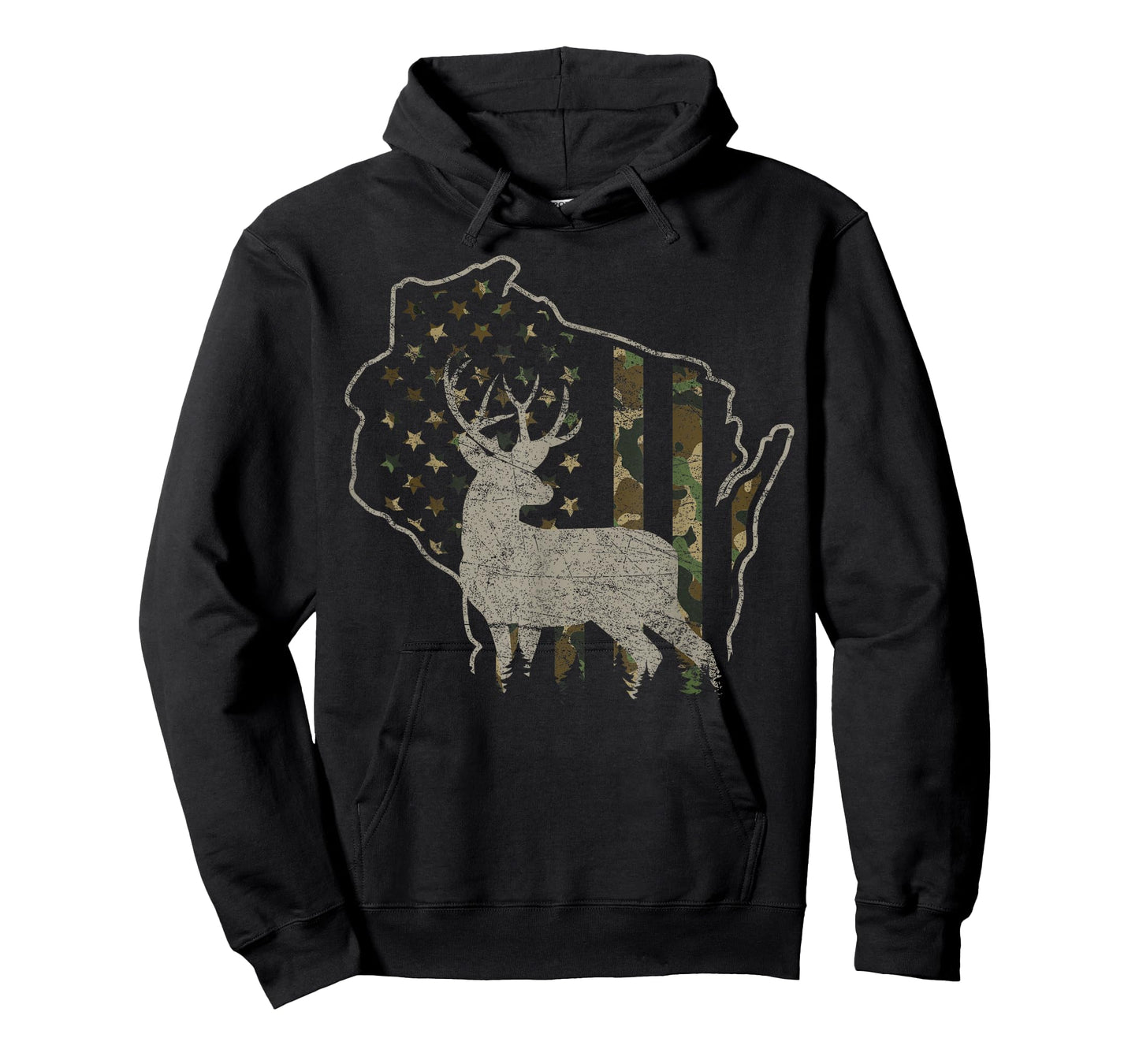 Patriotic USA Flag Camouflage Wisconsin Deer Hunting T-Shirt