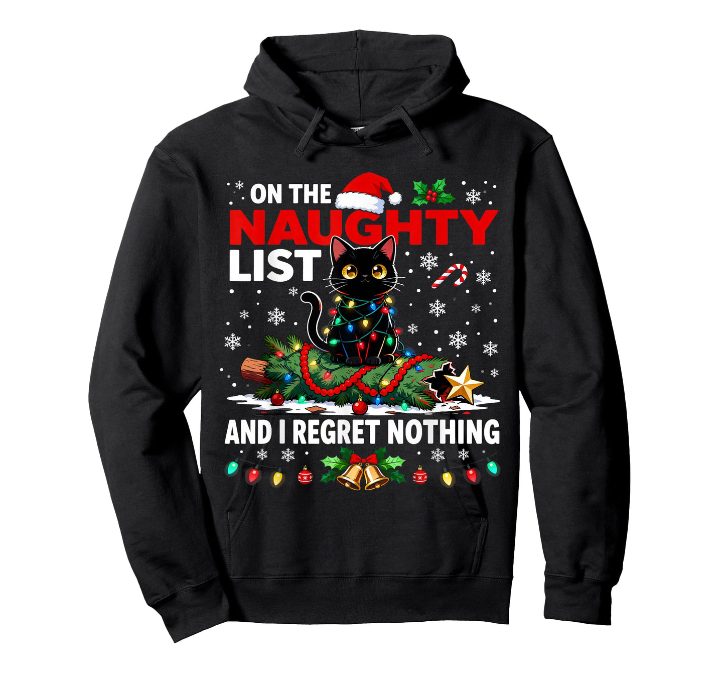 I Regret Nothing On The Naughty List Christmas Black Cat T-Shirt
