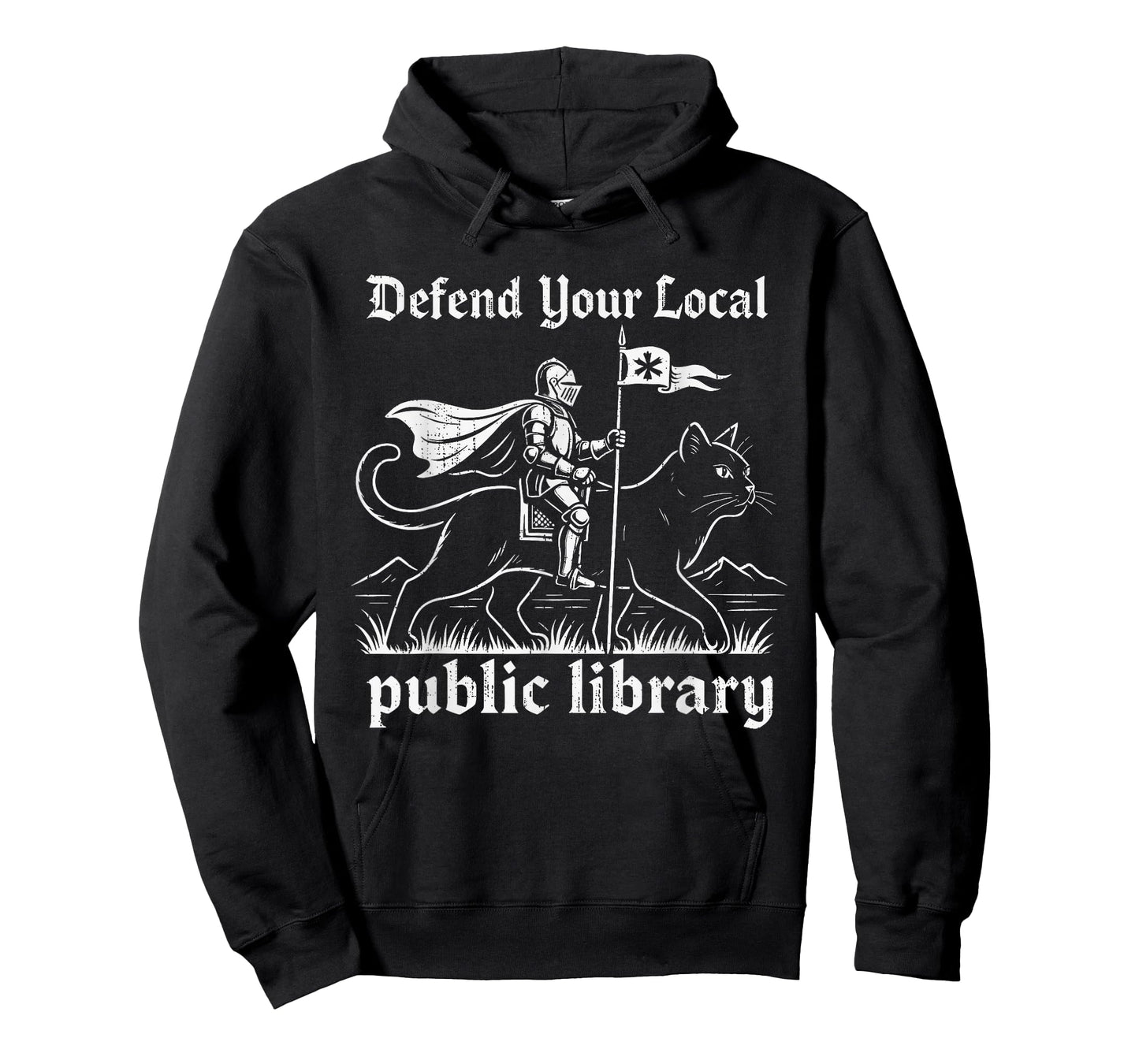 Funny Defend Your Local Public Library Fantasy Knight Cat T-Shirt