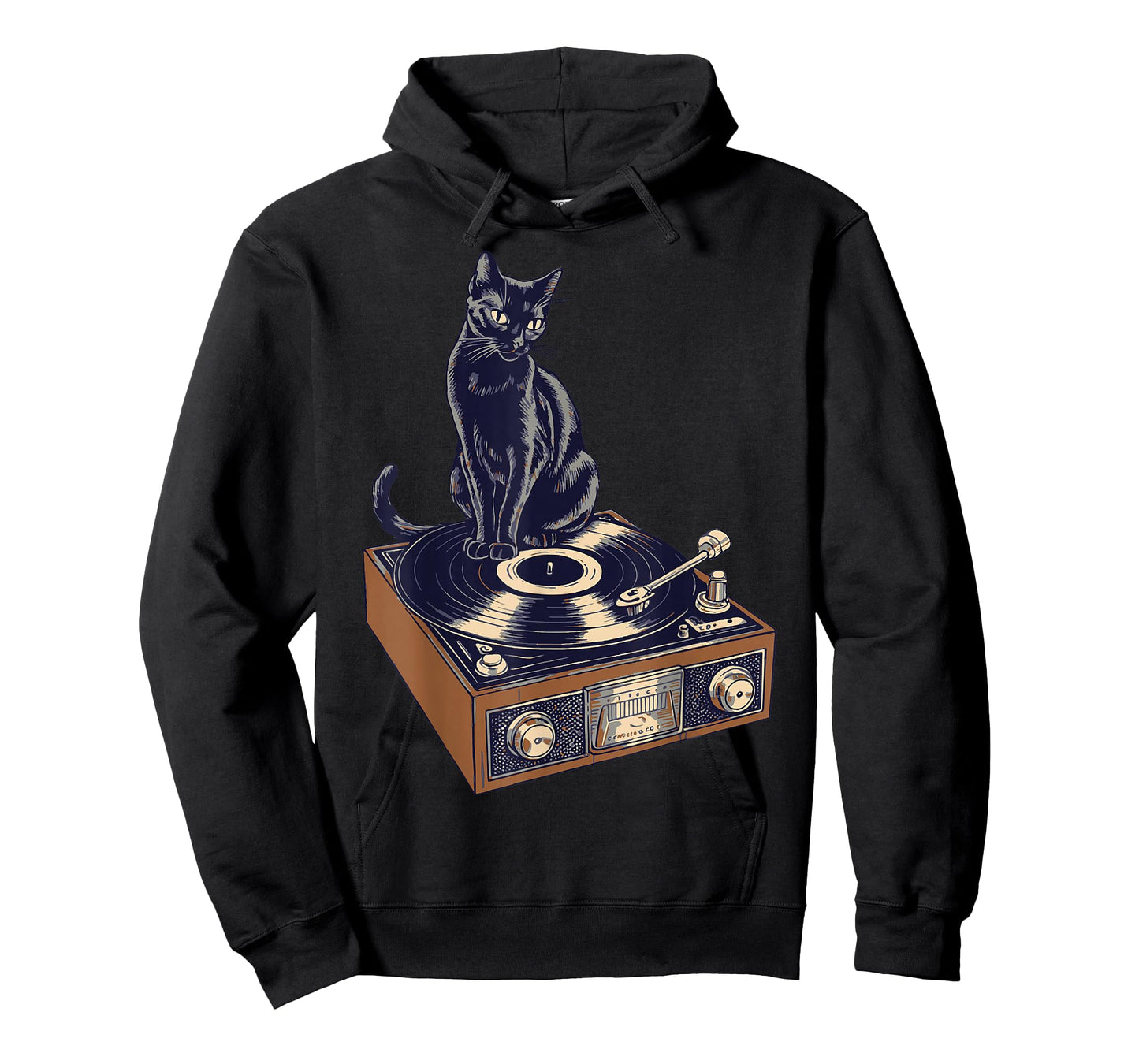 Black Cat Sitting On Vinyl Record Player DJ Vinyl Lovers T-Shirt