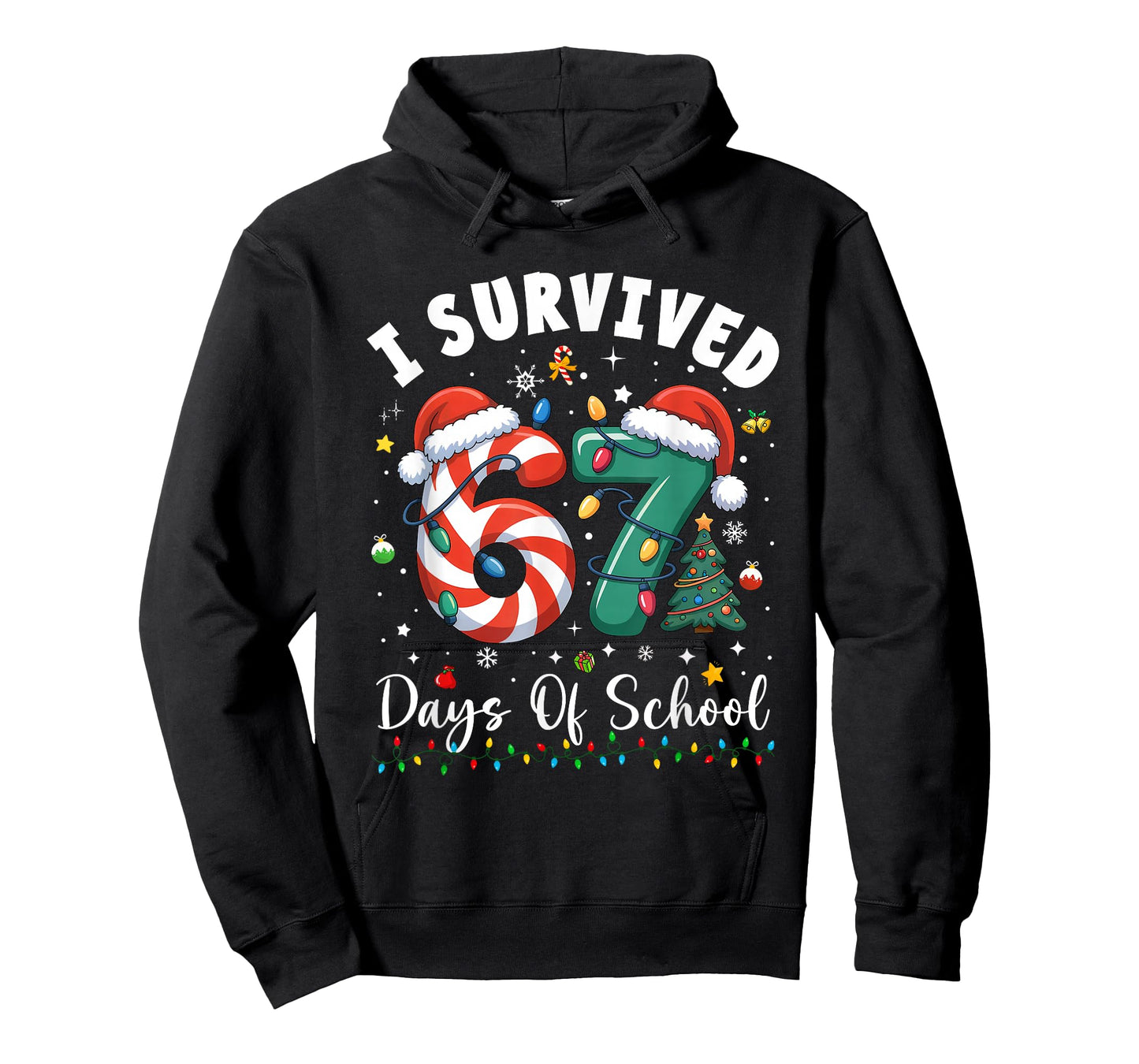 I Survived 67 Days of School Christmas Candy Cane Six Seven T-Shirt
