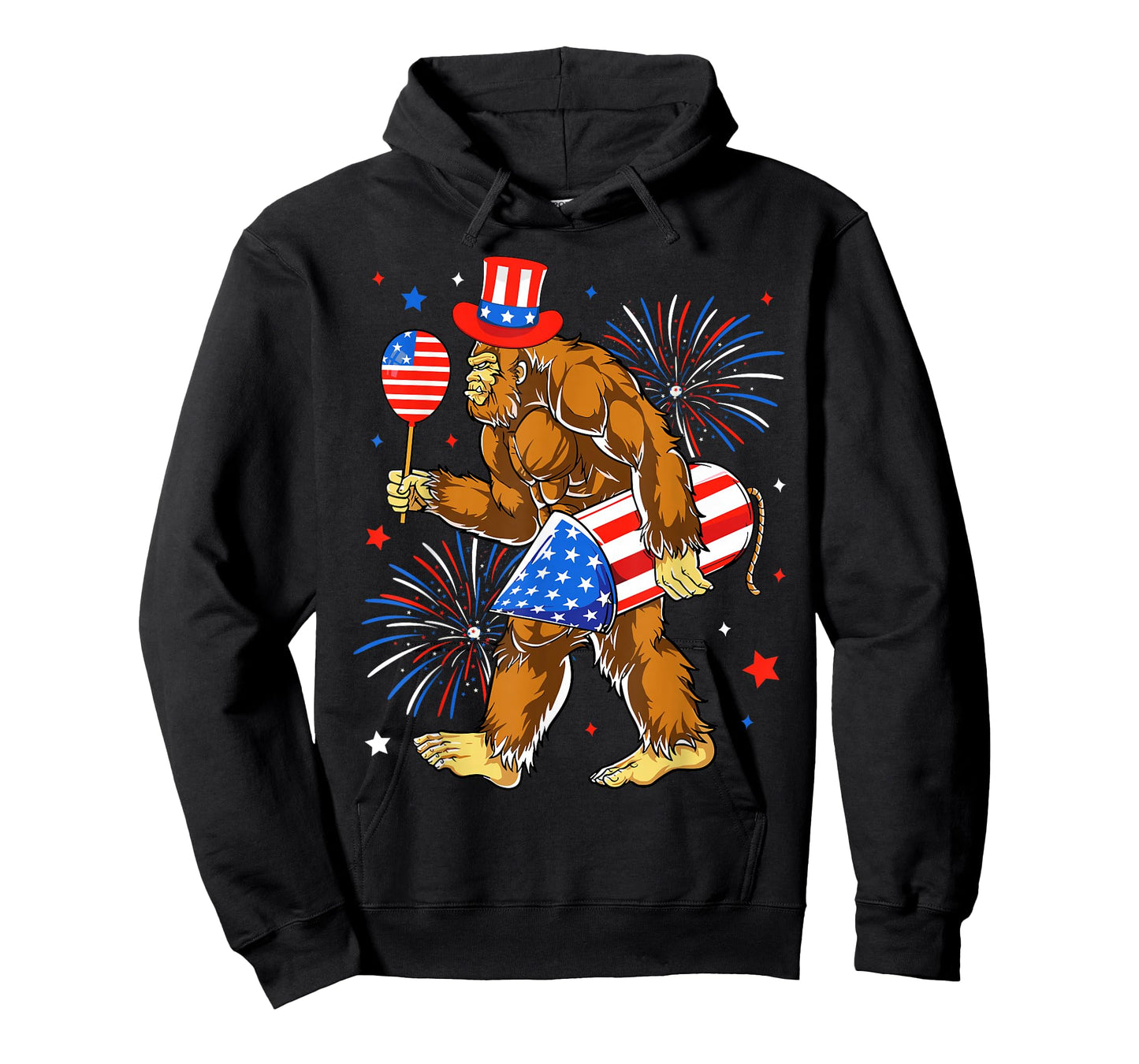 Bigfoot Firework American Flag Bigfoot 4th of July Sasquatch T-Shirt