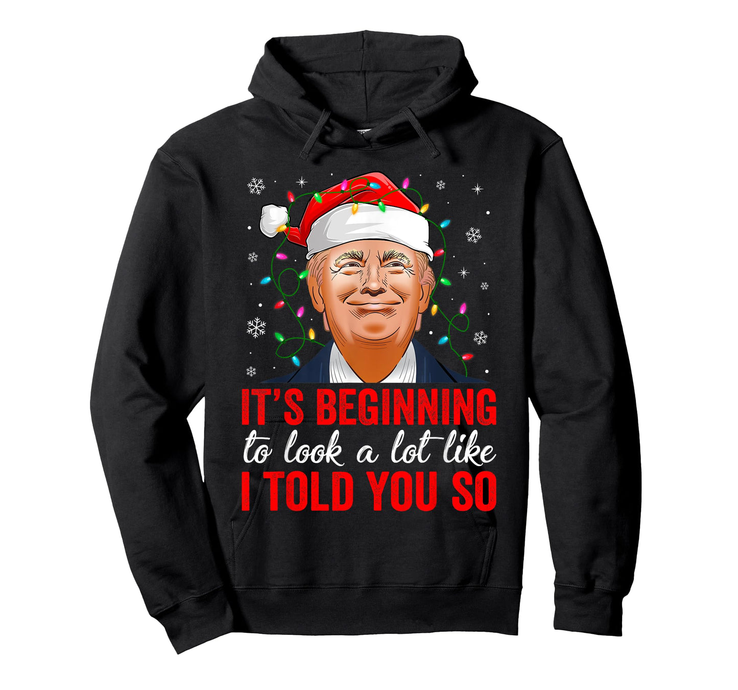 Funny Trump Christmas Lights Santa Hat Xmas T-Shirt - Unisex Adults - Black - Small - Long Sleeve - Cotton 65% Polyester 35%