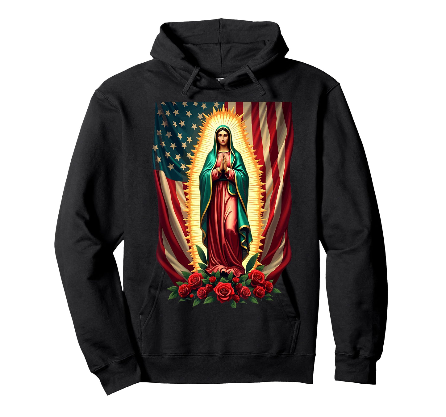 La Virgen De Guadalupe with American Flag T-Shirt