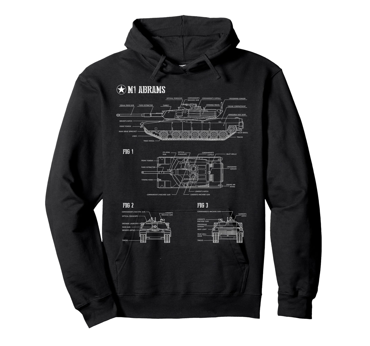 American M1A1 Abrams Main Battle Tank Blueprint T-Shirt