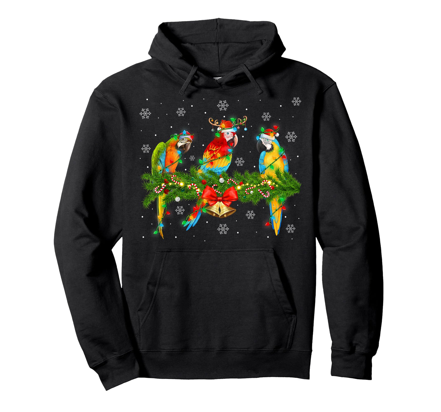 Colorful Macaw Parrots Christmas Lights Tropical Bird Xmas T-Shirt