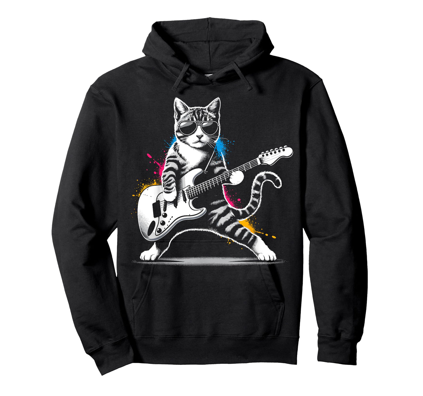 Guitar Cat Novelty Rock Music Band Concert Funny Cat T-Shirt for Men Women Girls Kids