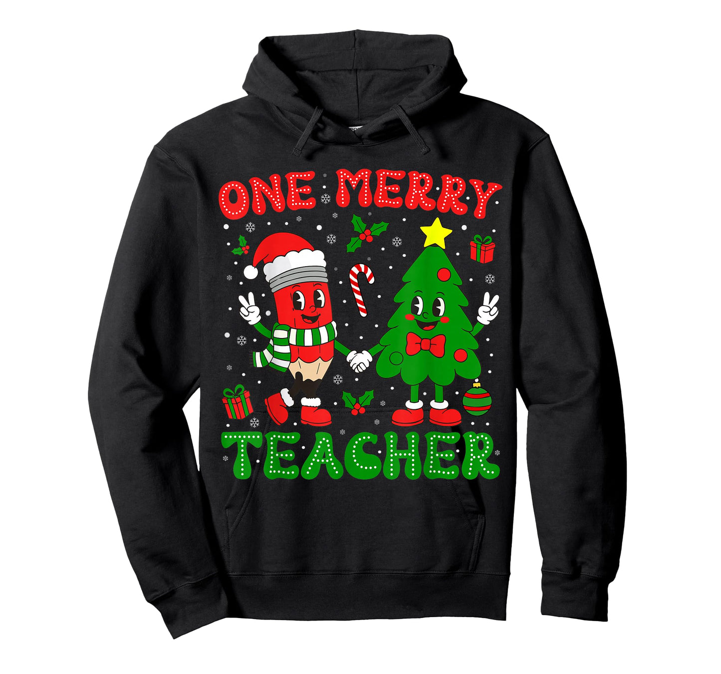 One Merry Teacher Groovy Christmas Tree Xmas Teacher T-Shirt