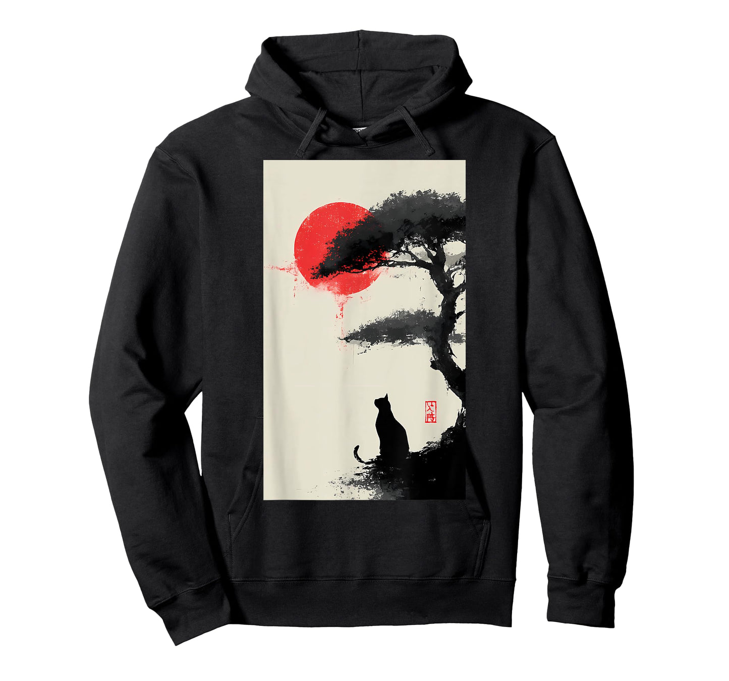 Black Cat Vintage Japan Art Japanese Theme Retro Print T-Shirt