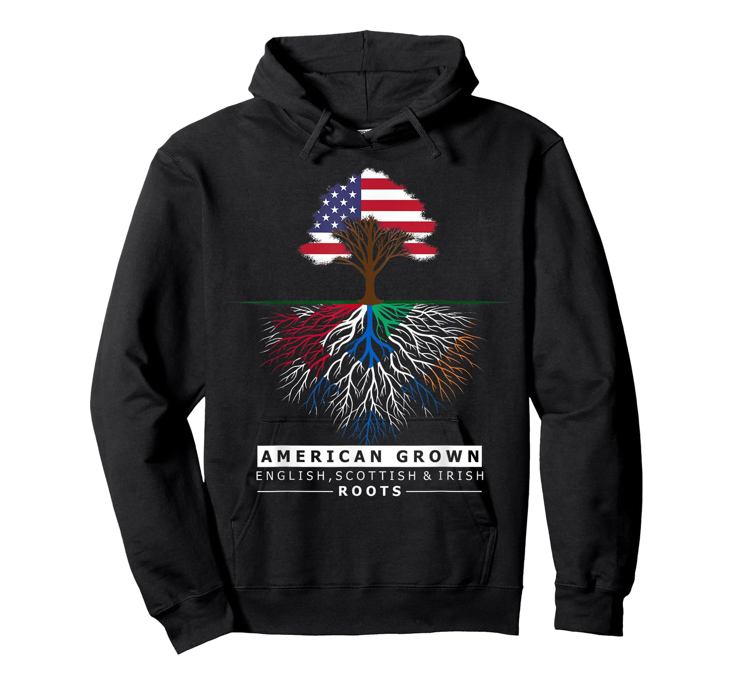 English Scottish Irish Roots - American Grown with Flag T-Shirt