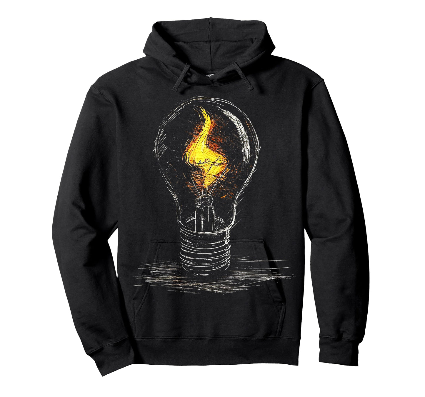 @rtY Light Bulb Drawing Flame Artwork Graphic Art T-Shirt, Small, Black