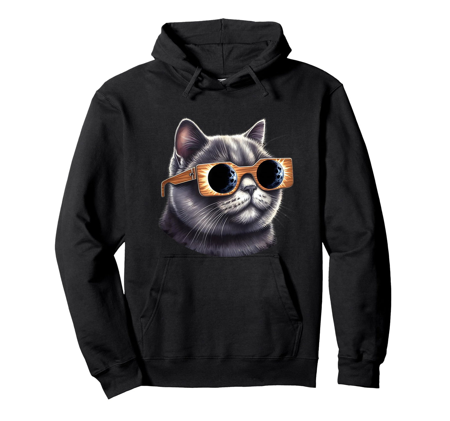 British Short Hair Cat with Solar Eclipse Glasses T-Shirt