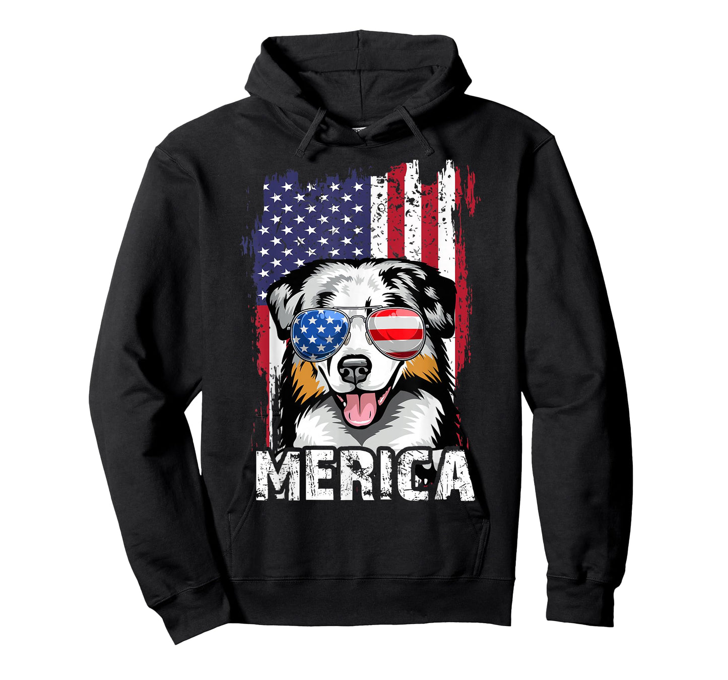 Australian Shepherd 4th of July Merica USA Flag Aussie Dog T-Shirt