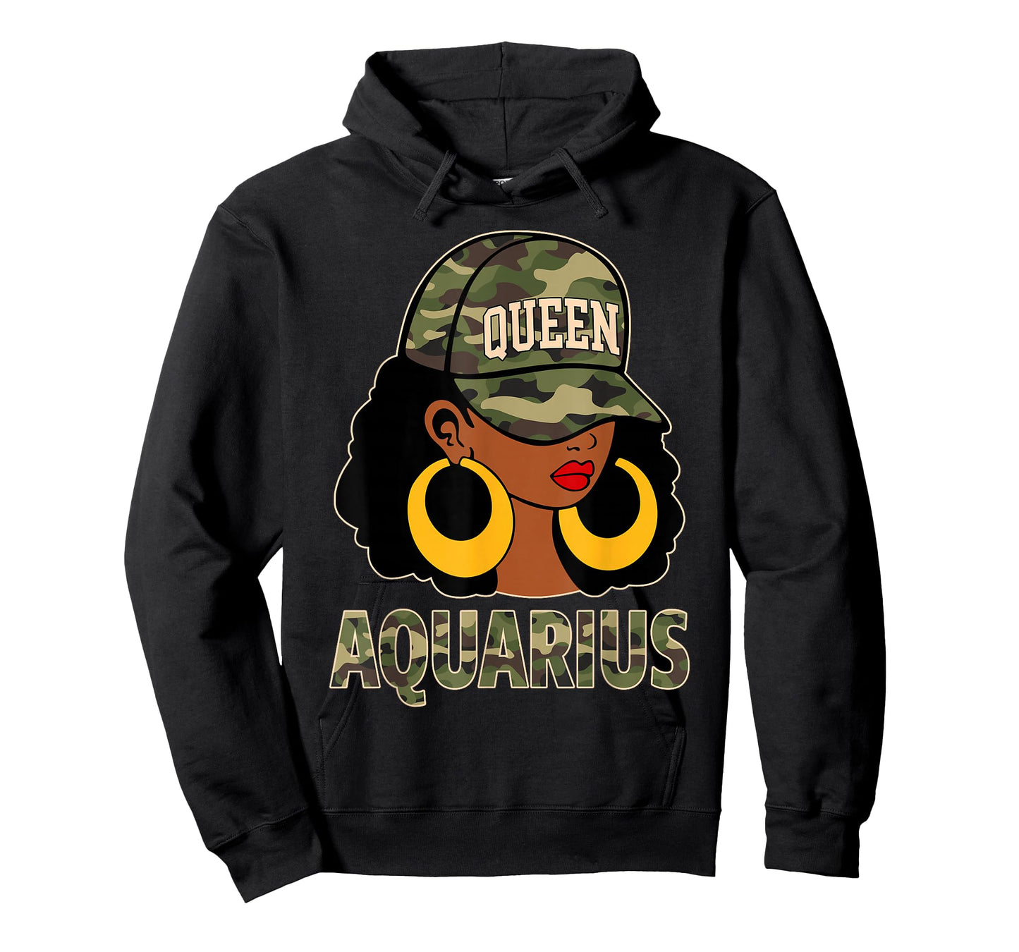 Aquarius Queen Black Woman Cap Hat Camo Afro Girl Zodiac T-Shirt