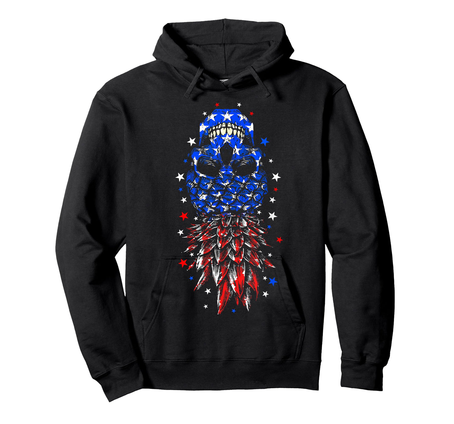 4th of July Skull Pineapple USA Flag Upside Down T-Shirt