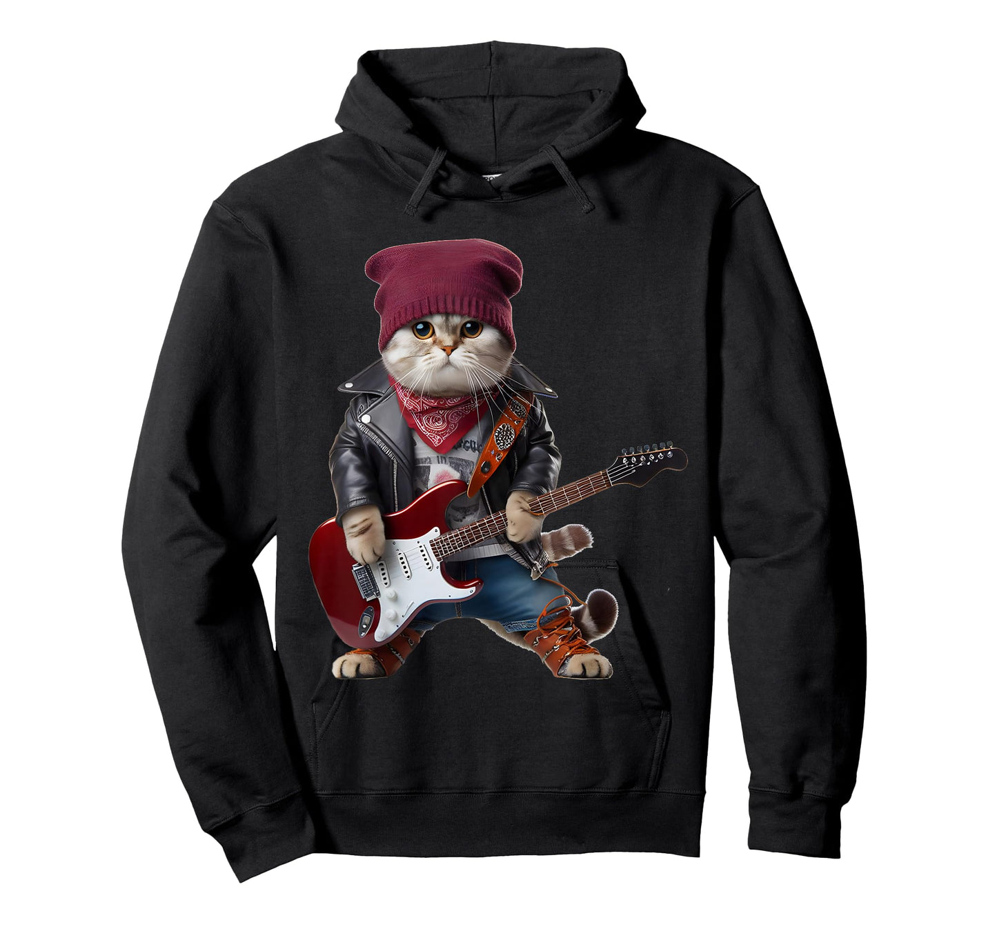 Cat Playing Guitar Cute Funny Cute Kitten Rock Rockin Cat T-Shirt