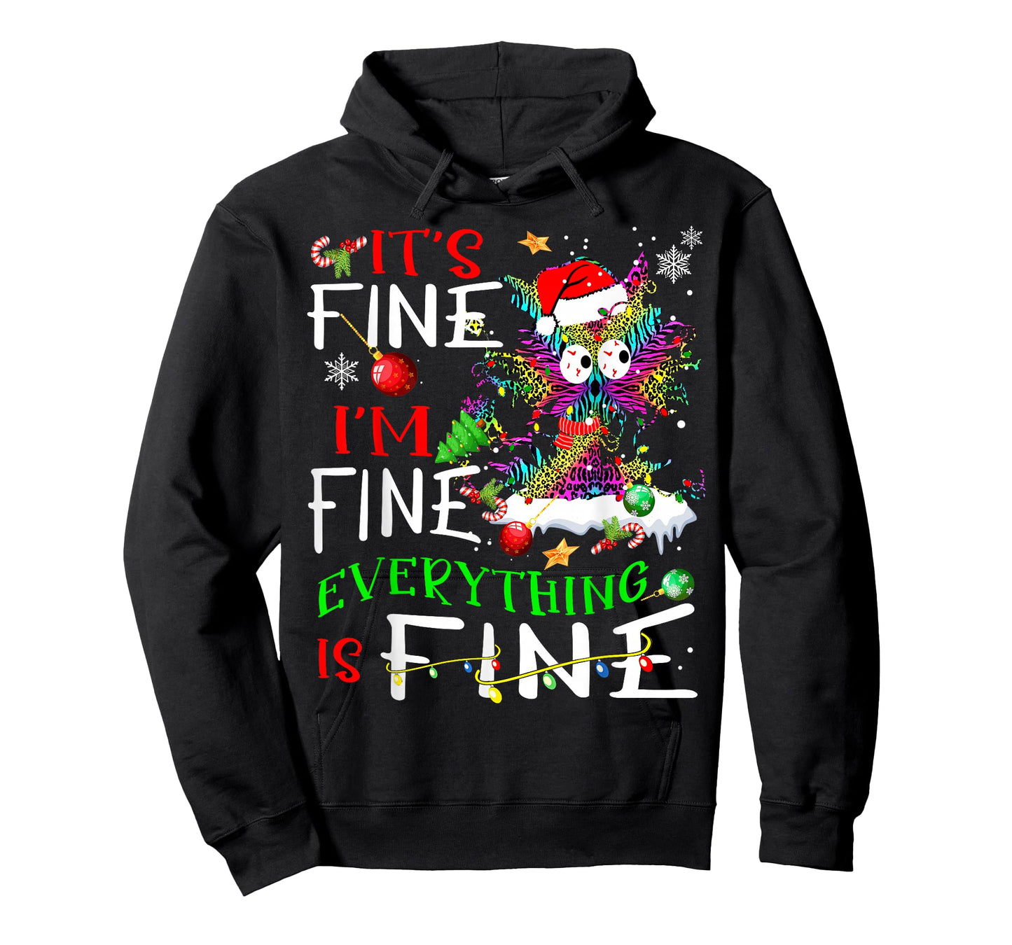 It's Fine I'm Fine Everything Is Fine Tie Dye Cat Xmas Light T-Shirt