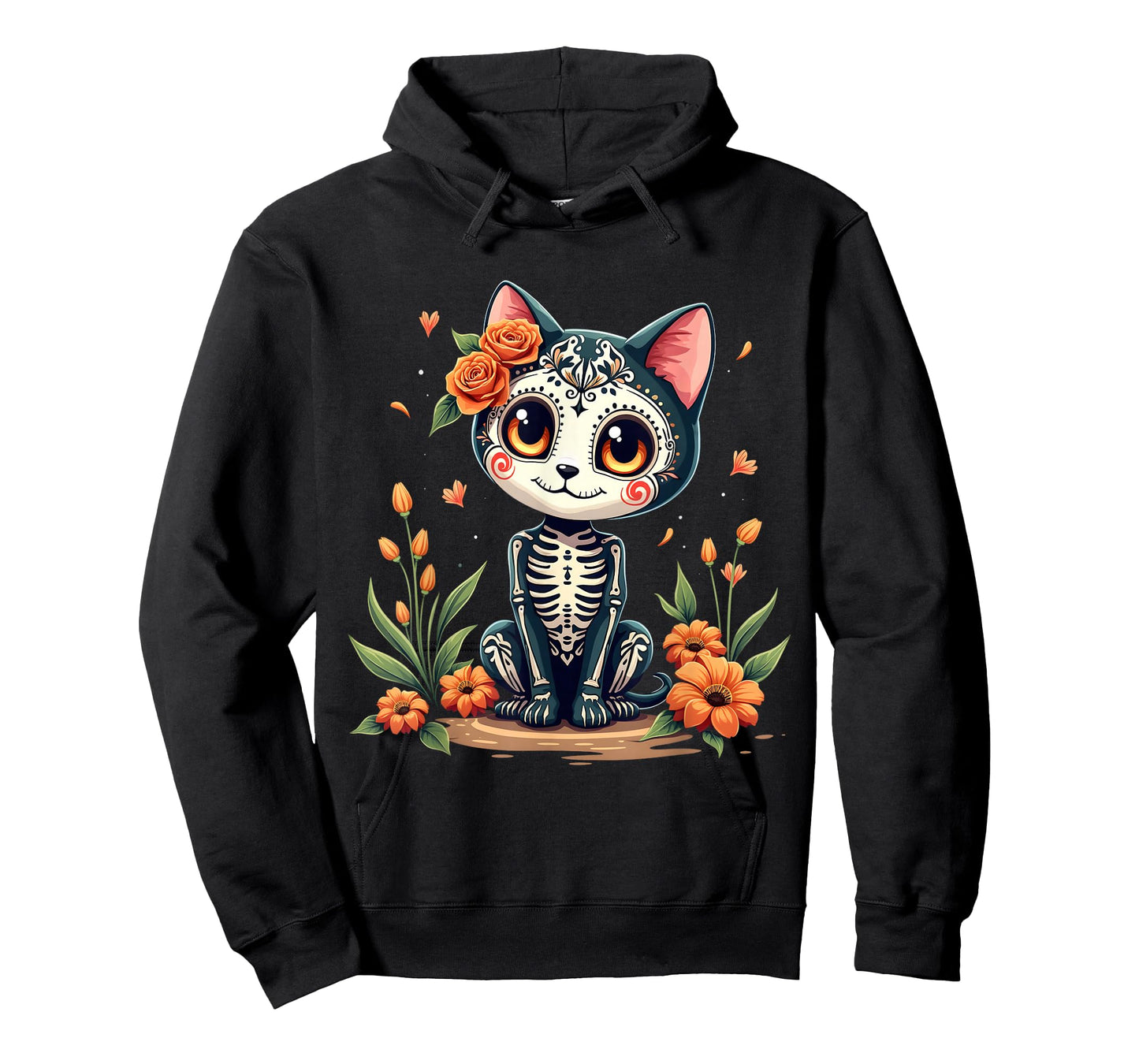 Colorful Sugar Skull Cat Tee Mexican Halloween T-Shirt