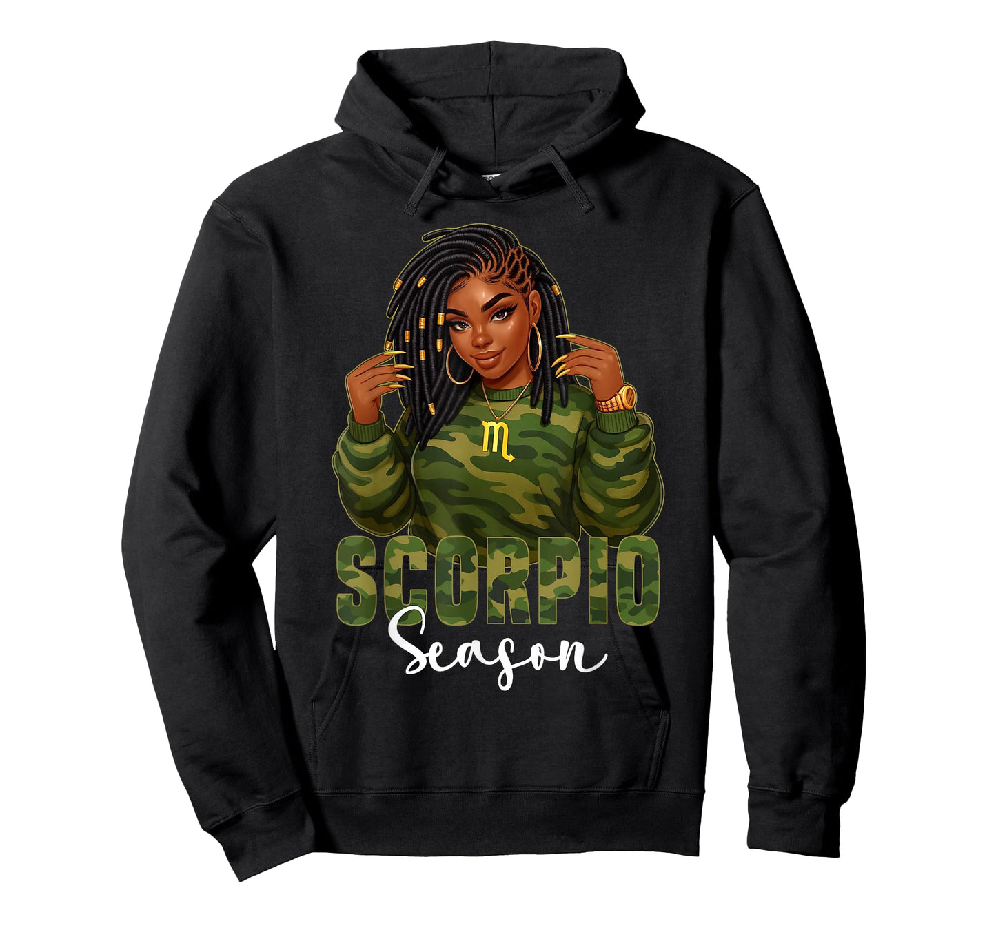 Scorpio Season Loc'd Black Woman Camo Zodiac Sign T-Shirt