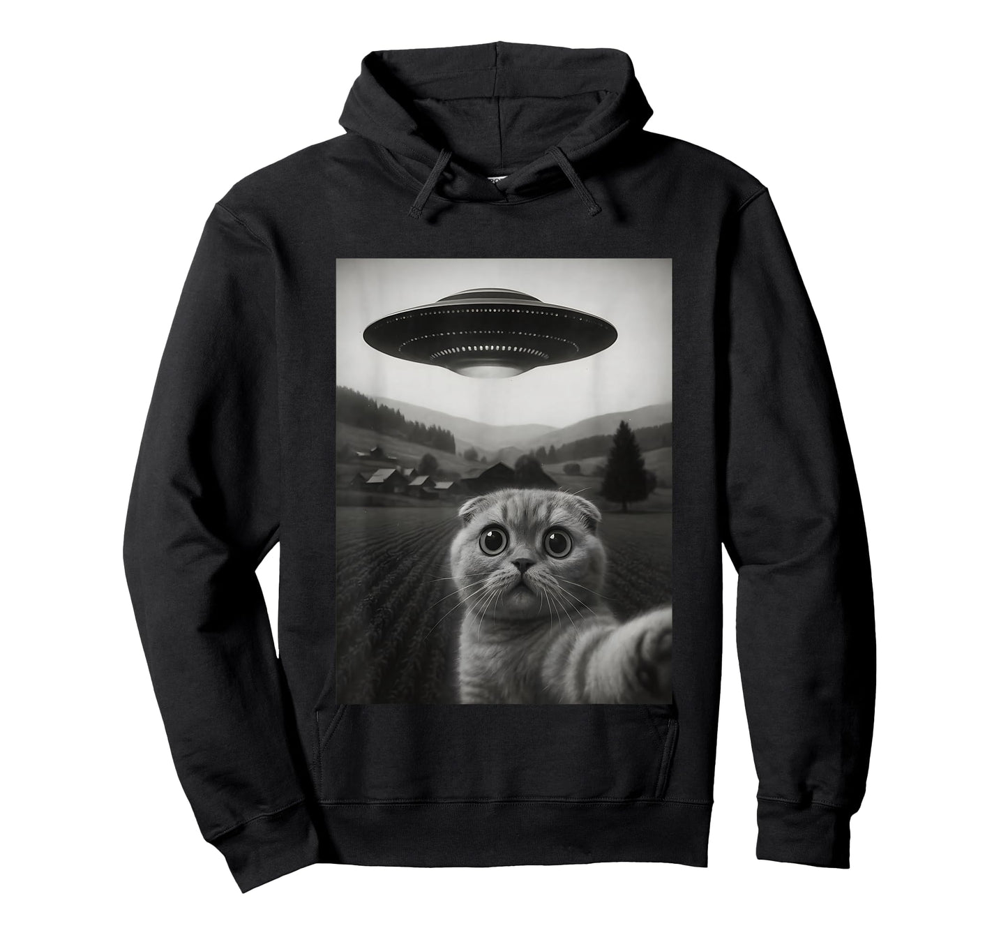 Scottish Fold Cat Selfie Funny Alien Abduction Meme Artwork T-Shirt