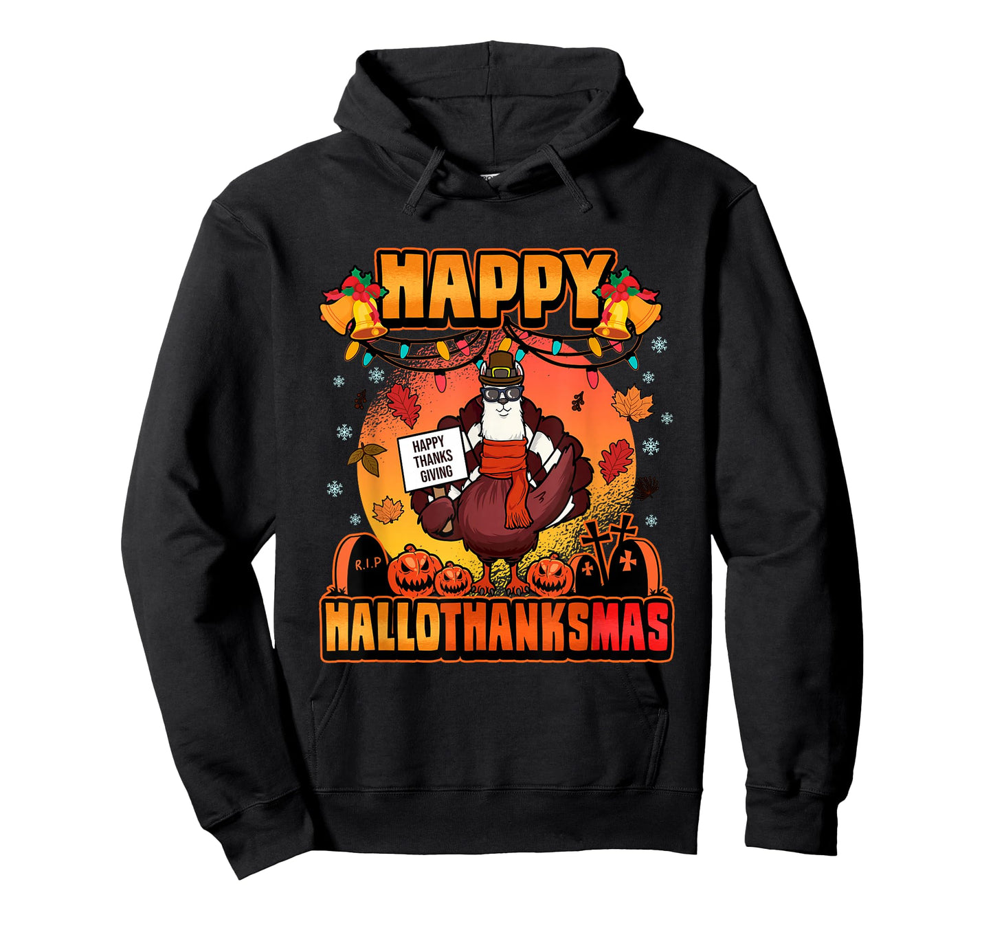 Halloween Christmas Happy Hallothanksmas Llama Turkey T-Shirt