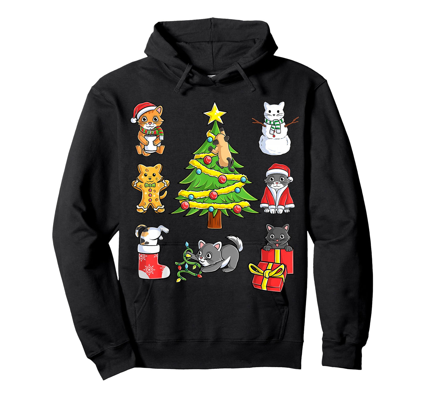 Cats Christmas Tree Funny Xmas Holiday Santa Cat Boys Girls T-Shirt