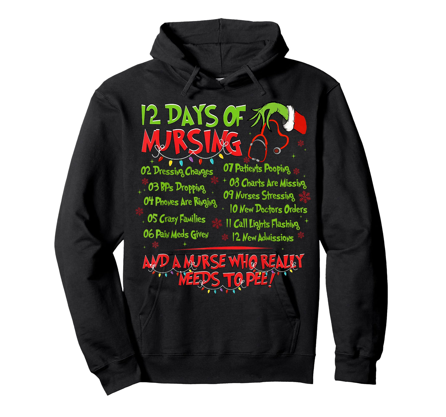 12 Days of Nursing Nurse Merry Christmas Xmas Lights Holiday T-Shirt