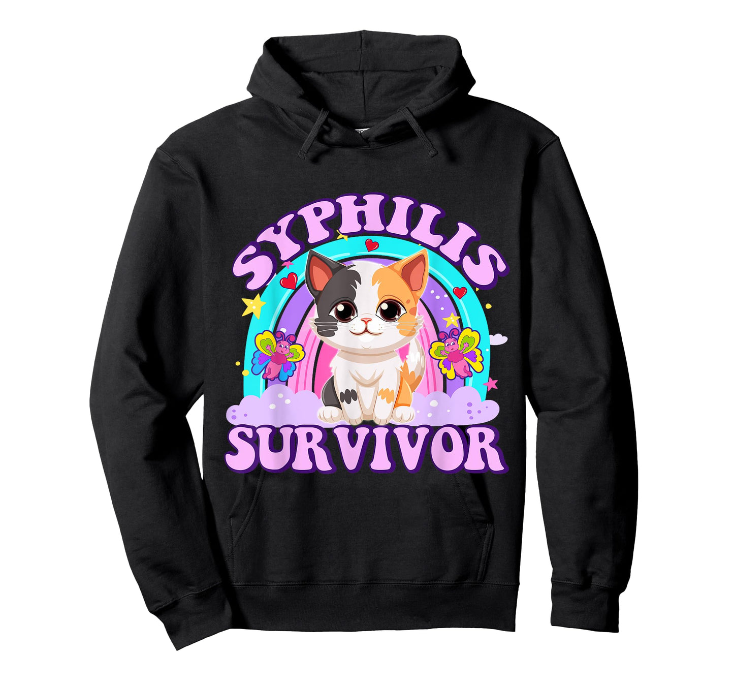 Syphilis Survivor Funny Cat Sarcastic Y2K Inappropriate Meme T-Shirt