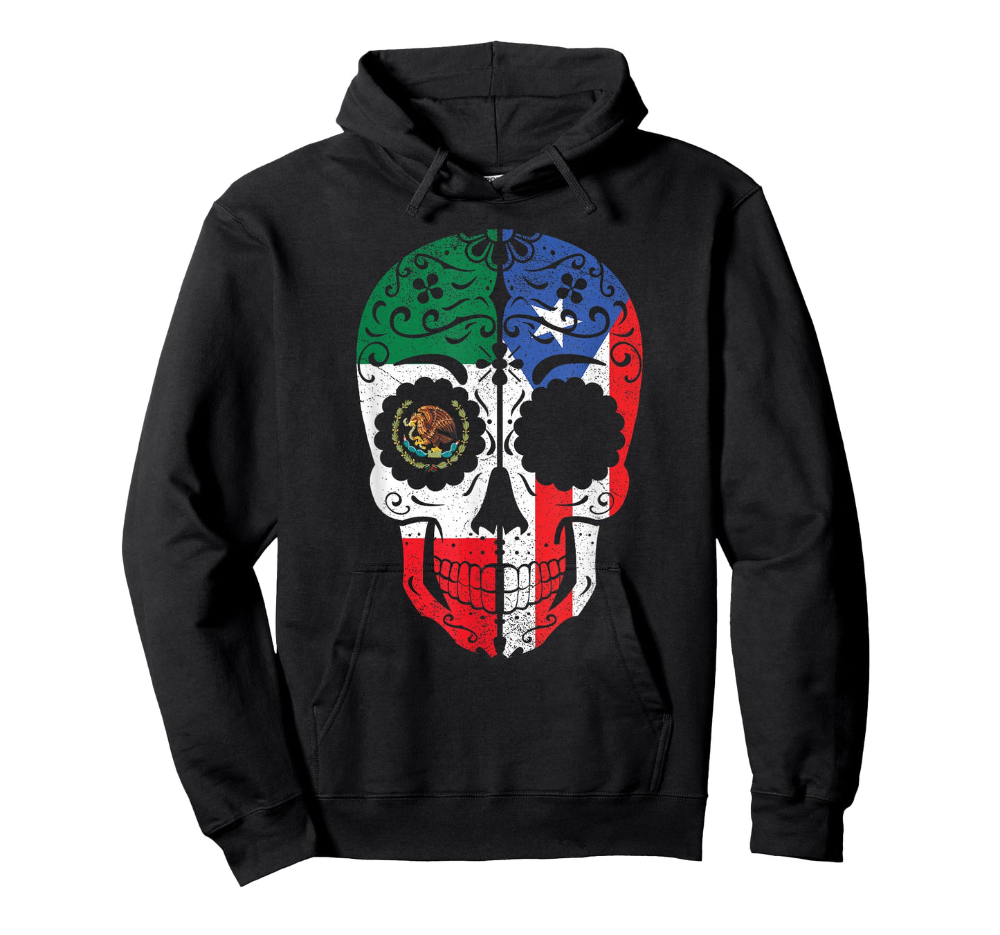 Mexican Puerto Rican Flag Mexico Puerto Rico Sugar Skull T-Shirt
