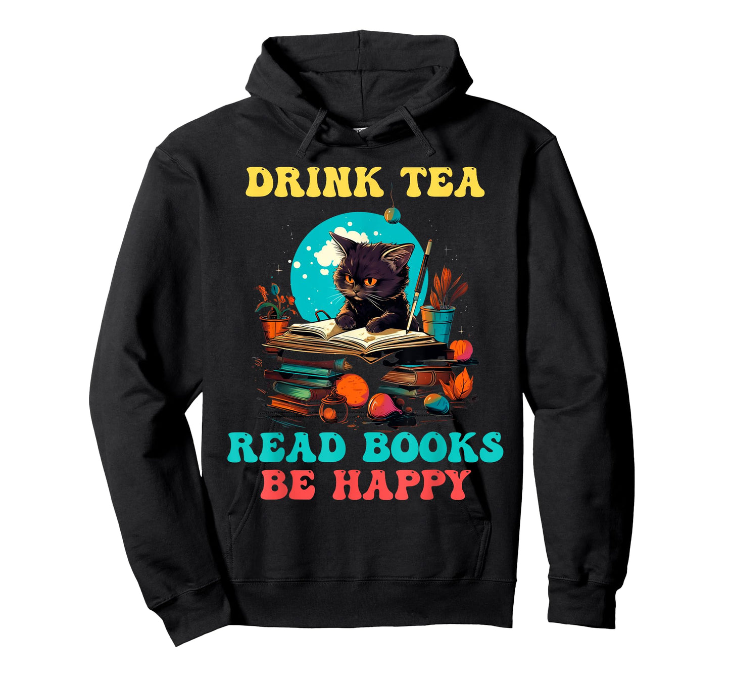 Drink Tea Read Books Be Happy Cats Funny Book Reader T-Shirt