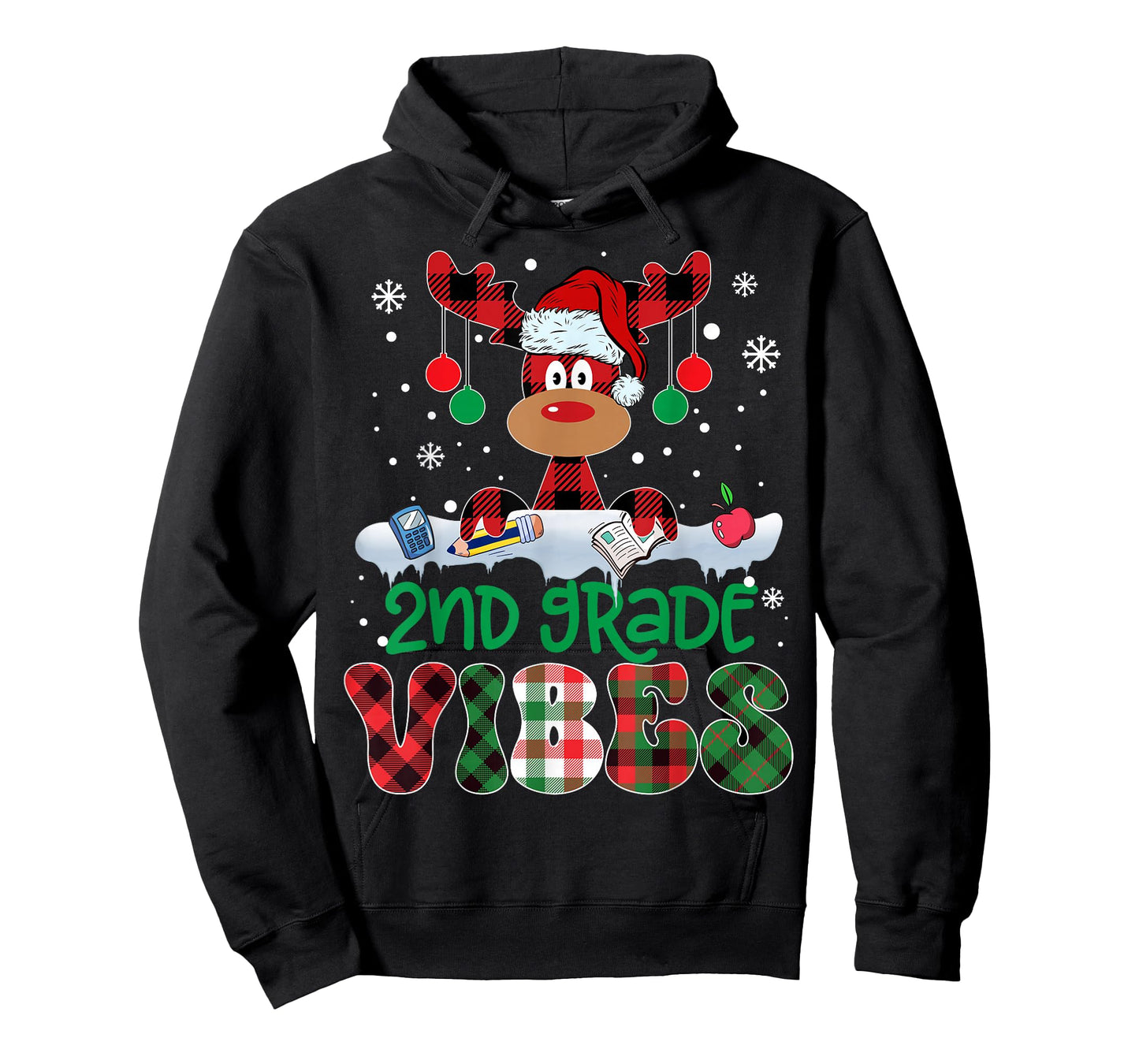 2nd Grade Vibes Teacher Buffalo Red Plaid Reindeer Christmas T-Shirt