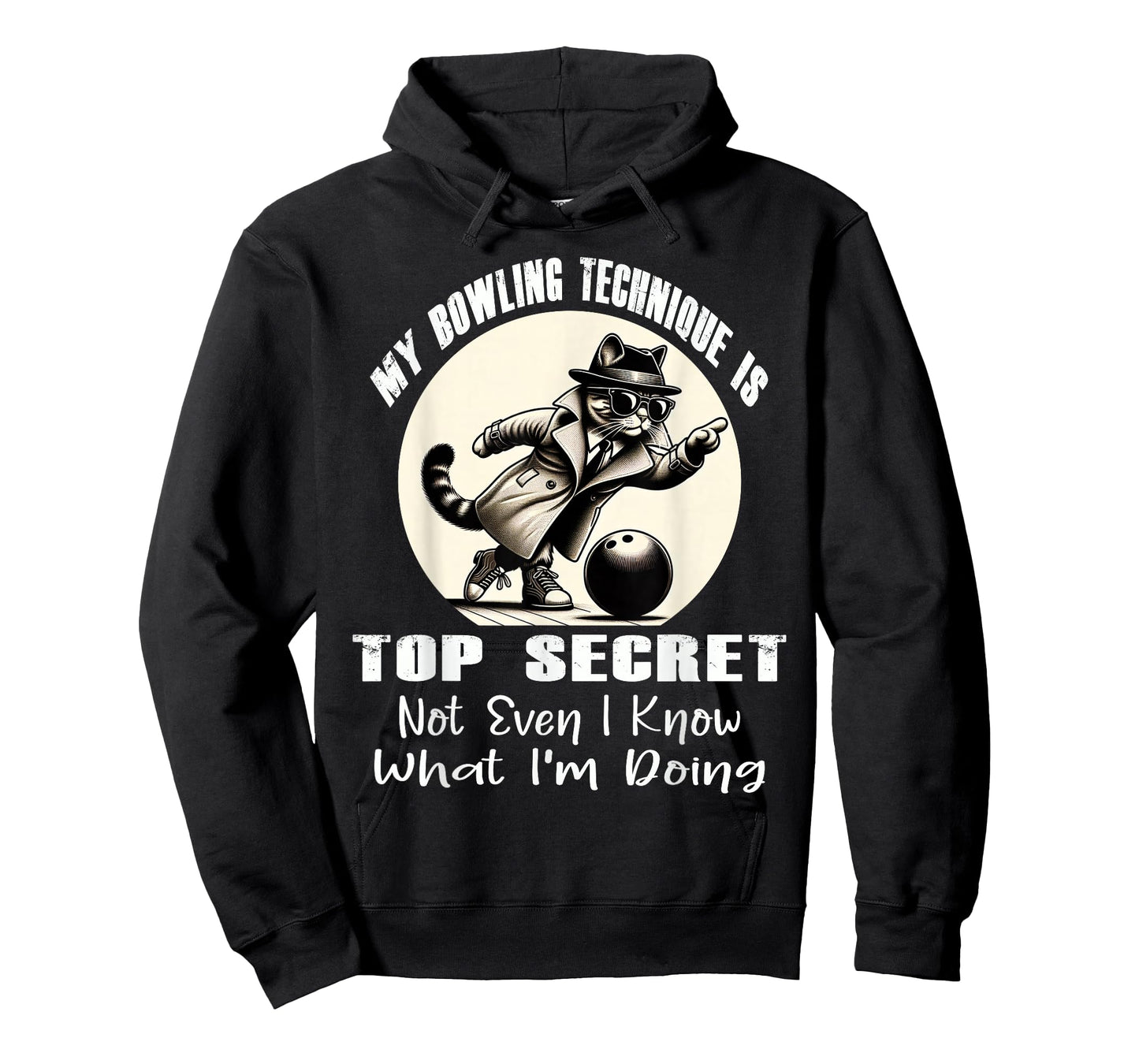 My Bowling Technique is Top Secret Funny Bowling Bowler Cat T-Shirt