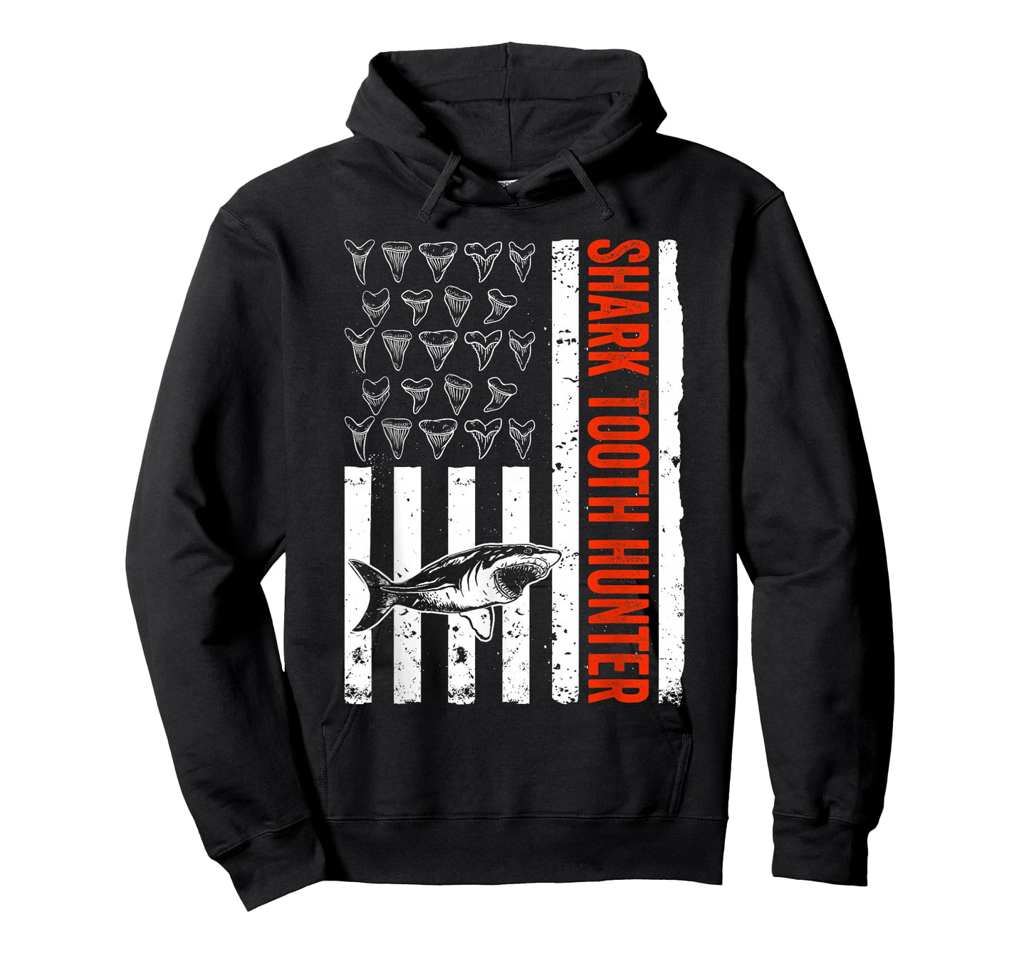 Shark Teeth Collecting US Flag Shark Tooth Hunter T-Shirt