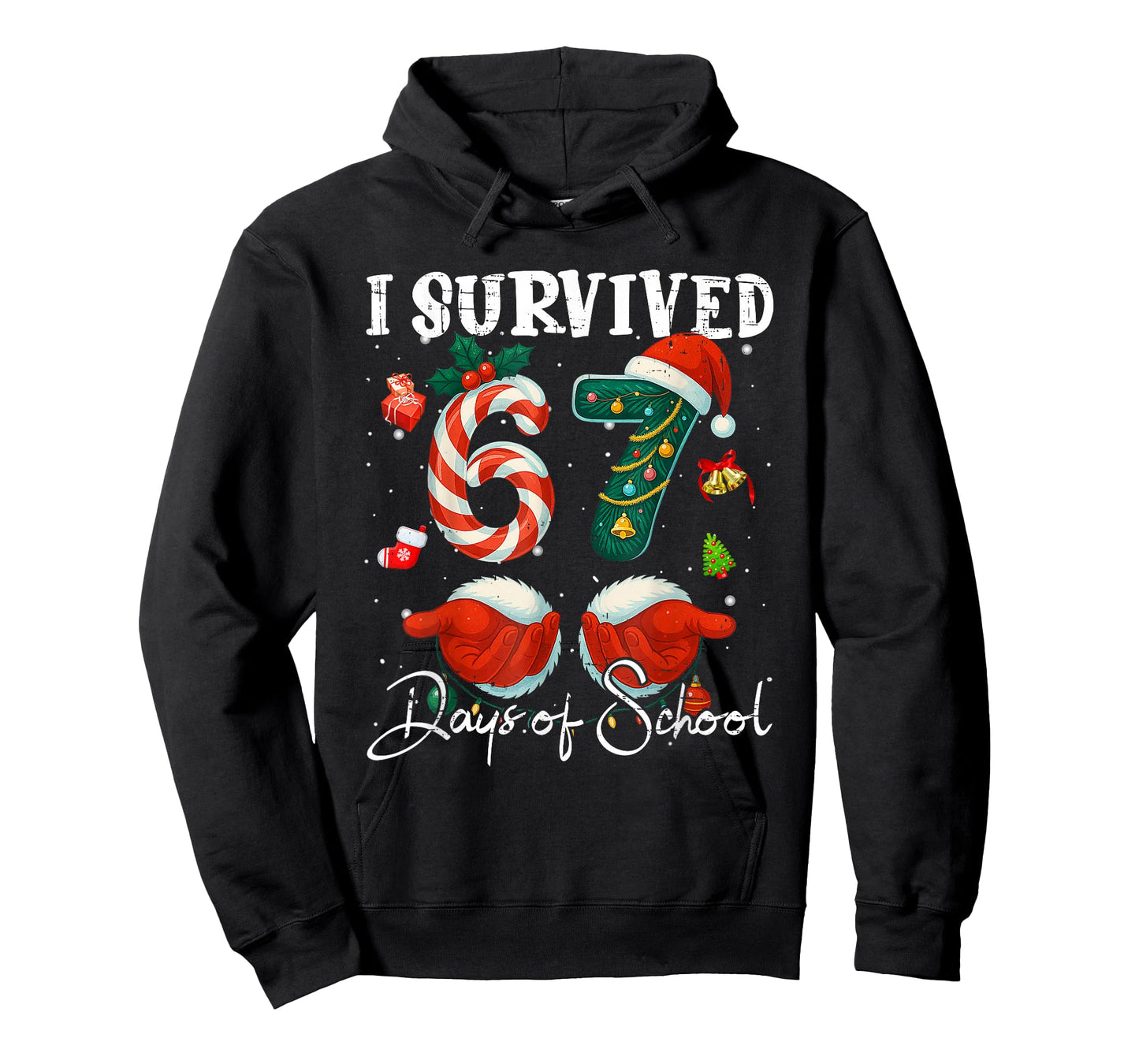 I Survived 67 Days of School Christmas Candy Cane Six Seven T-Shirt