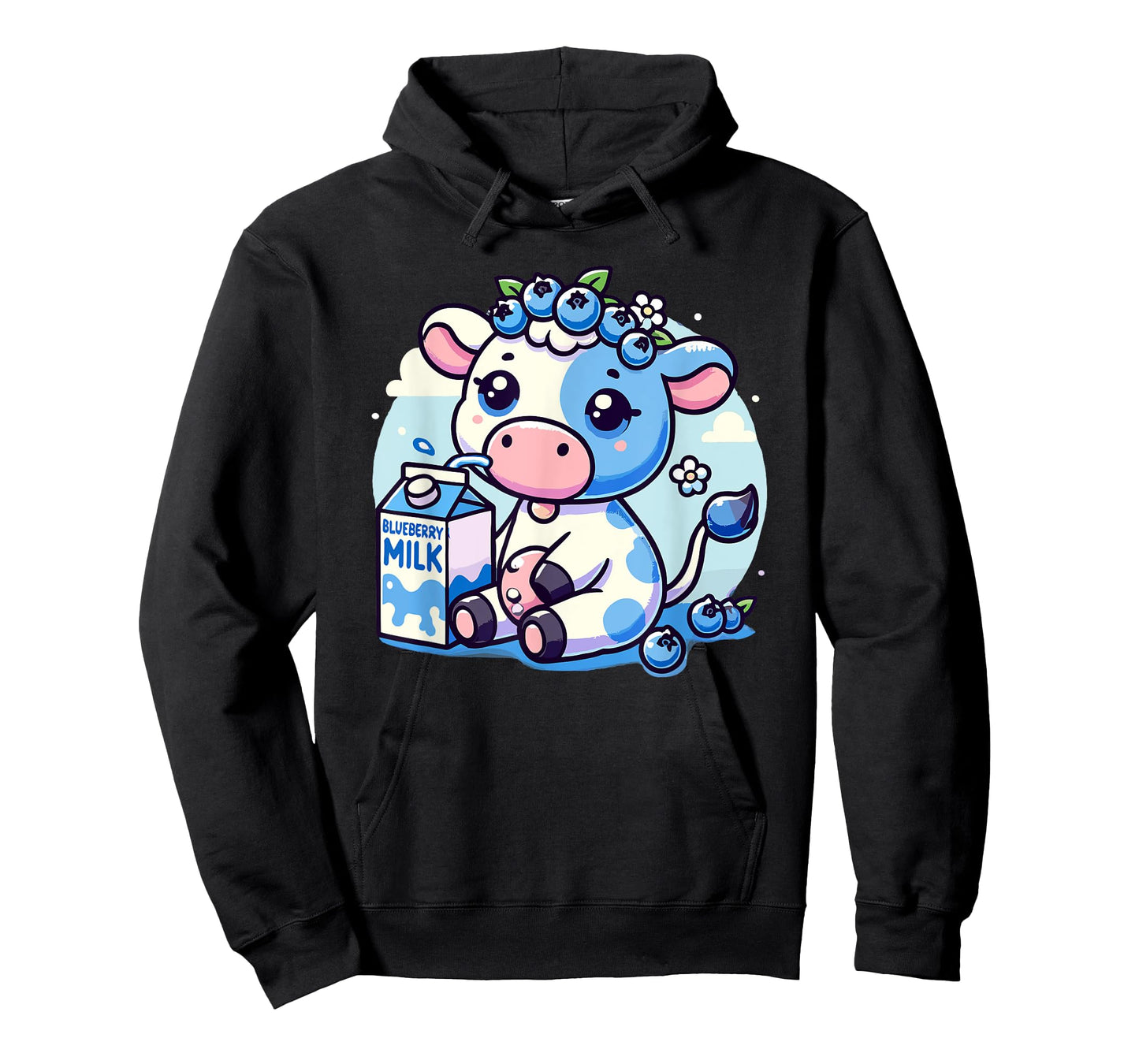Cute Kawaii Blueberry Milk Cow Animal Milkshake T-Shirt