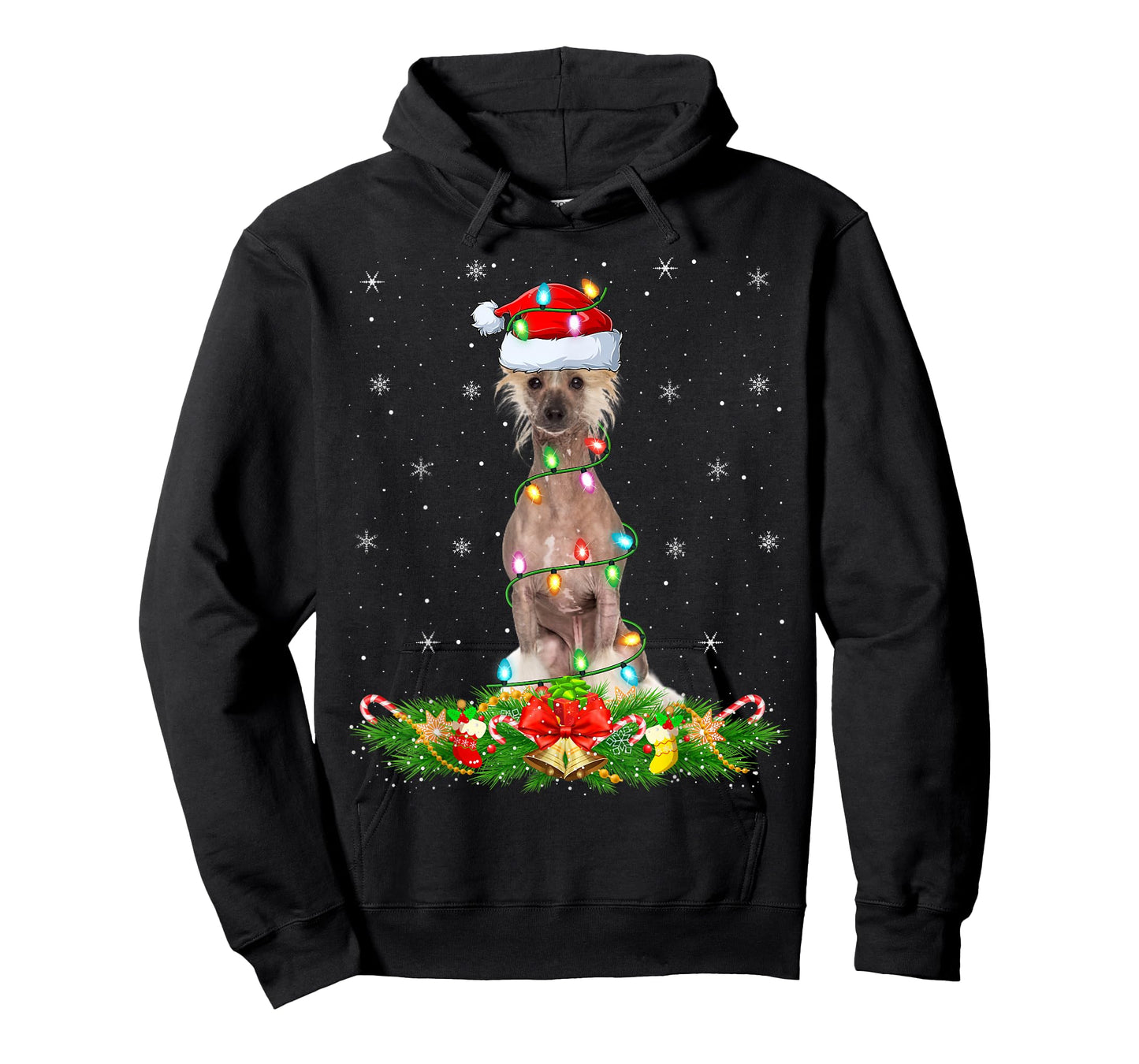Chinese Crested Dog Christmas Lights Funny Santa Hat Xmas T-Shirt