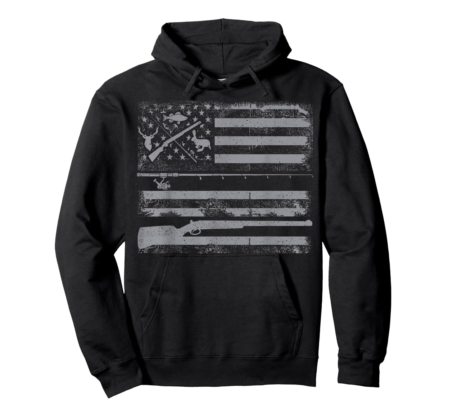 Hunting Rifle and Fishing Rod American Flag Gun Hunt Fish T-Shirt