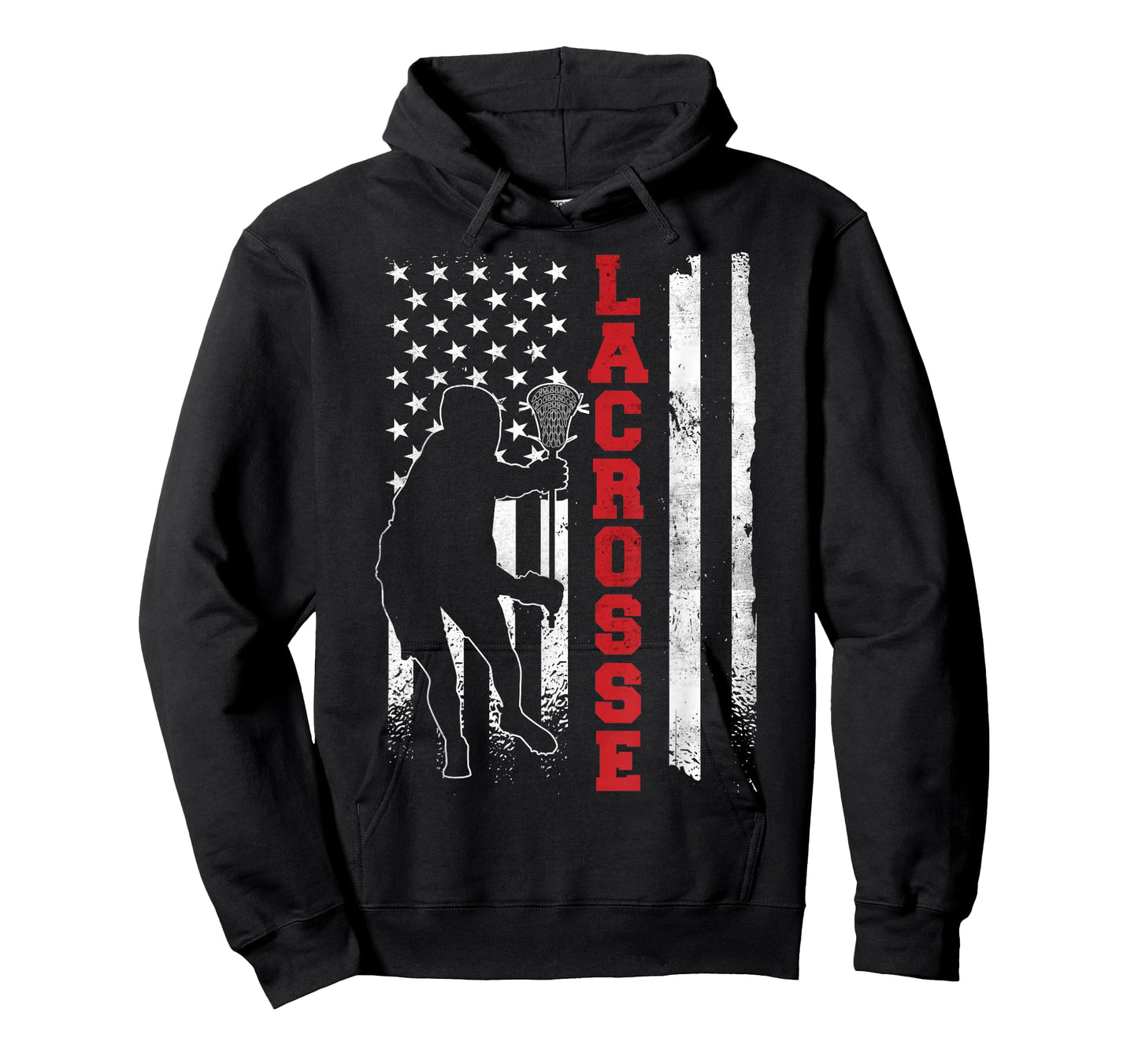 Vintage Gift Lacrosse American Flag LAX T-Shirt - Unisex-Adults, Kids - Black - Small - Short Sleeve - Cotton, Polyester