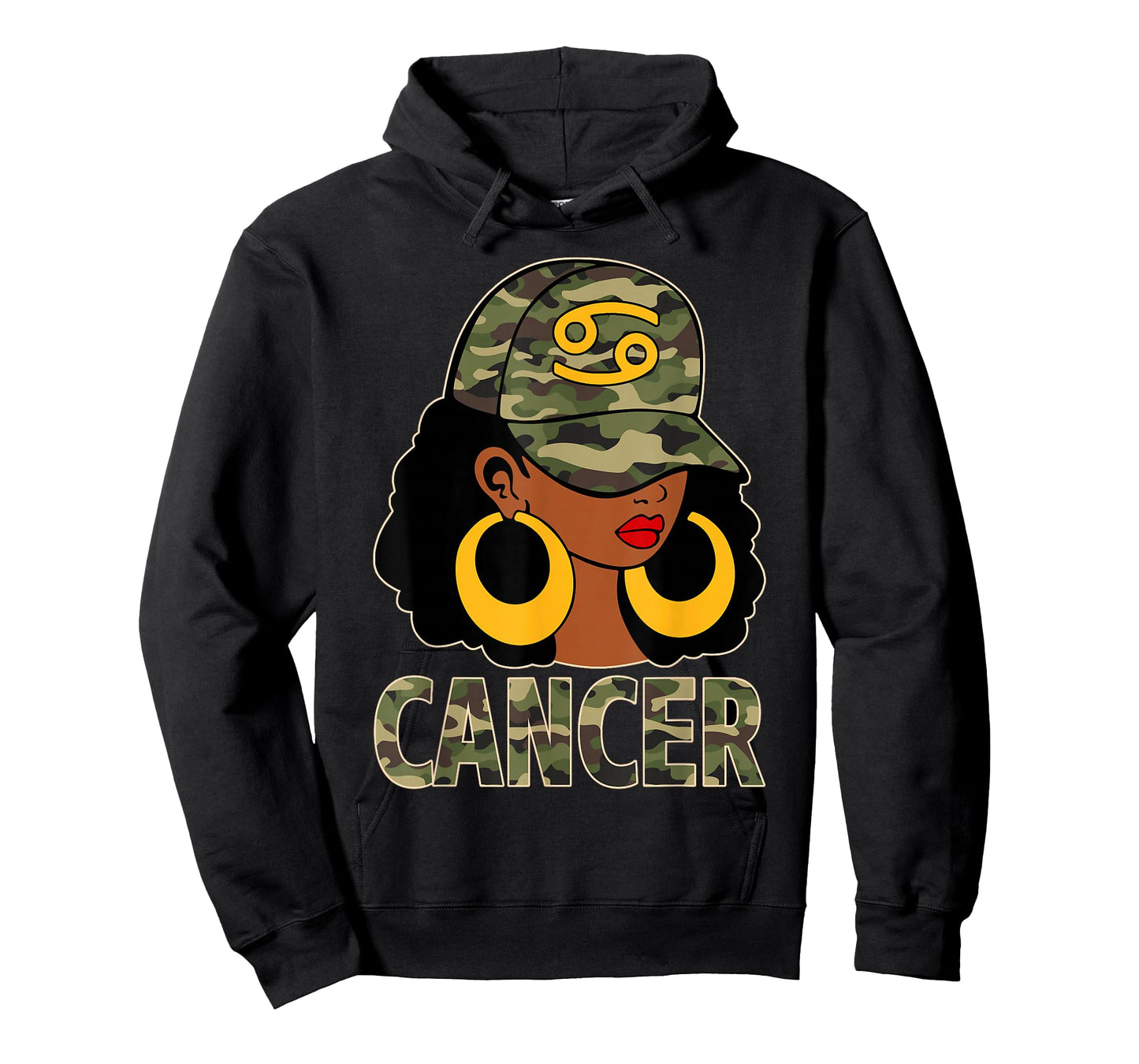 Cancer Queen Black Woman Cap Camoflauge Afro Girl Zodiac T-Shirt
