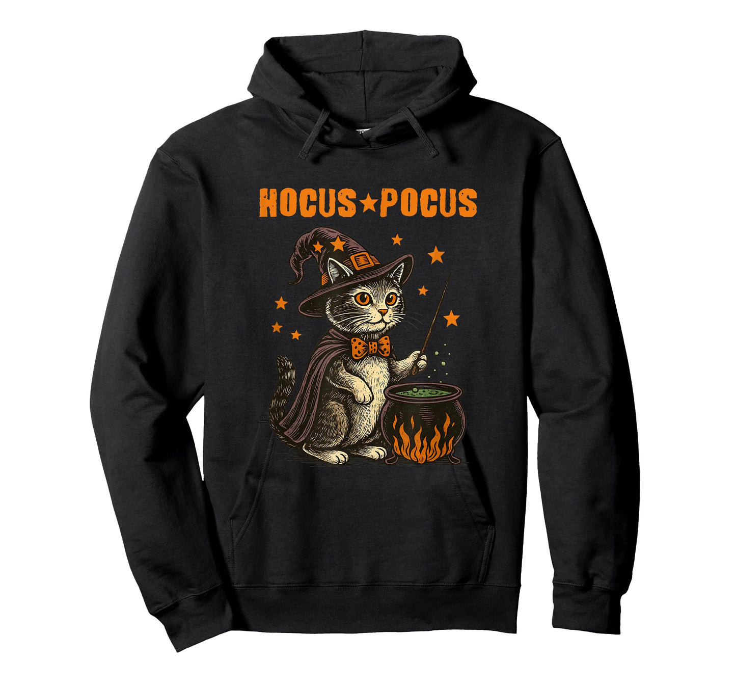 Hocus Pocus Halloween Cat Witch Hat Magic Cauldron Vintage T-Shirt