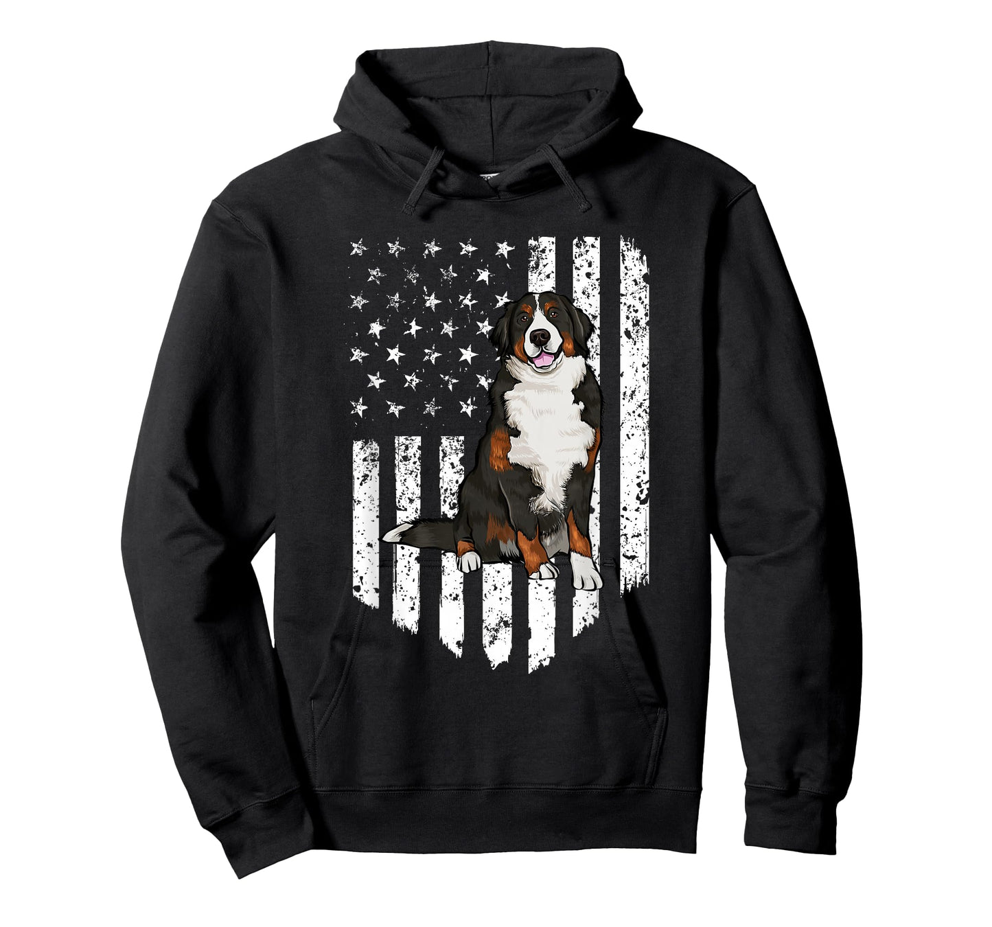 Black White American Flag Bernese Mountain Dog 4th Of July T-Shirt