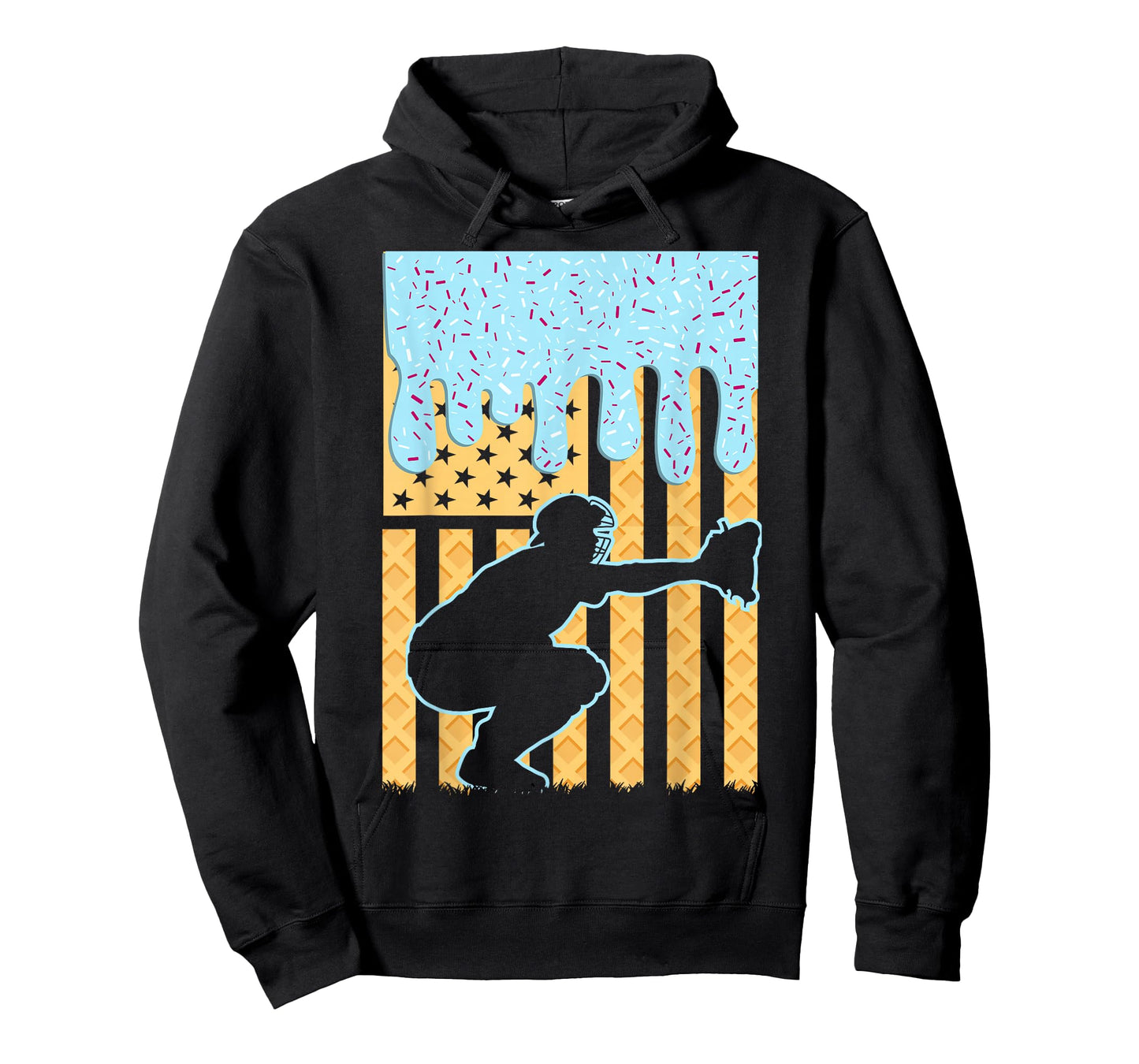 Ice Cream Baseball Drip Boys Catcher American Flag 4th July T-Shirt