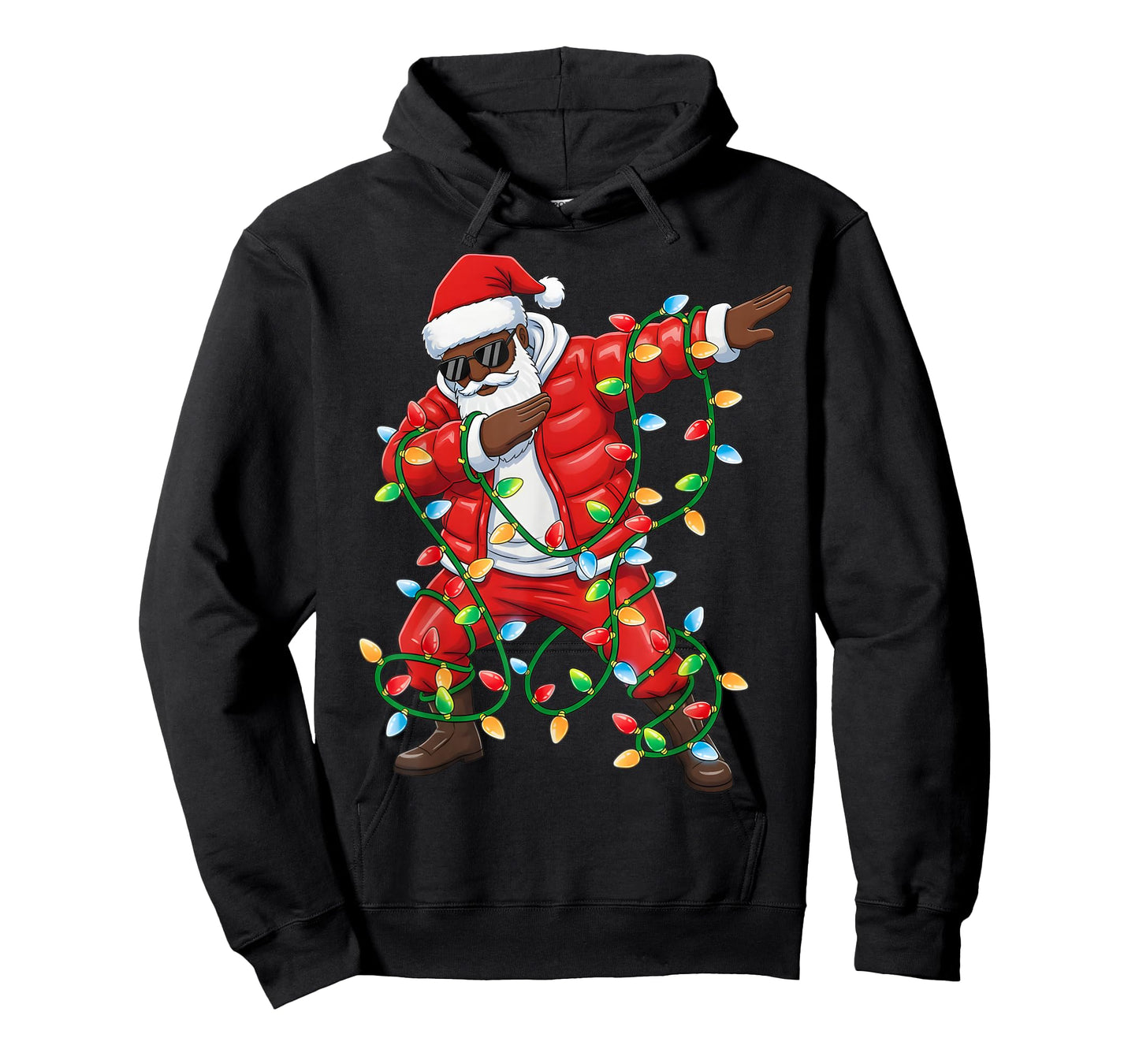 Dabbing African American Santa Xmas Lights Boys Christmas T-Shirt