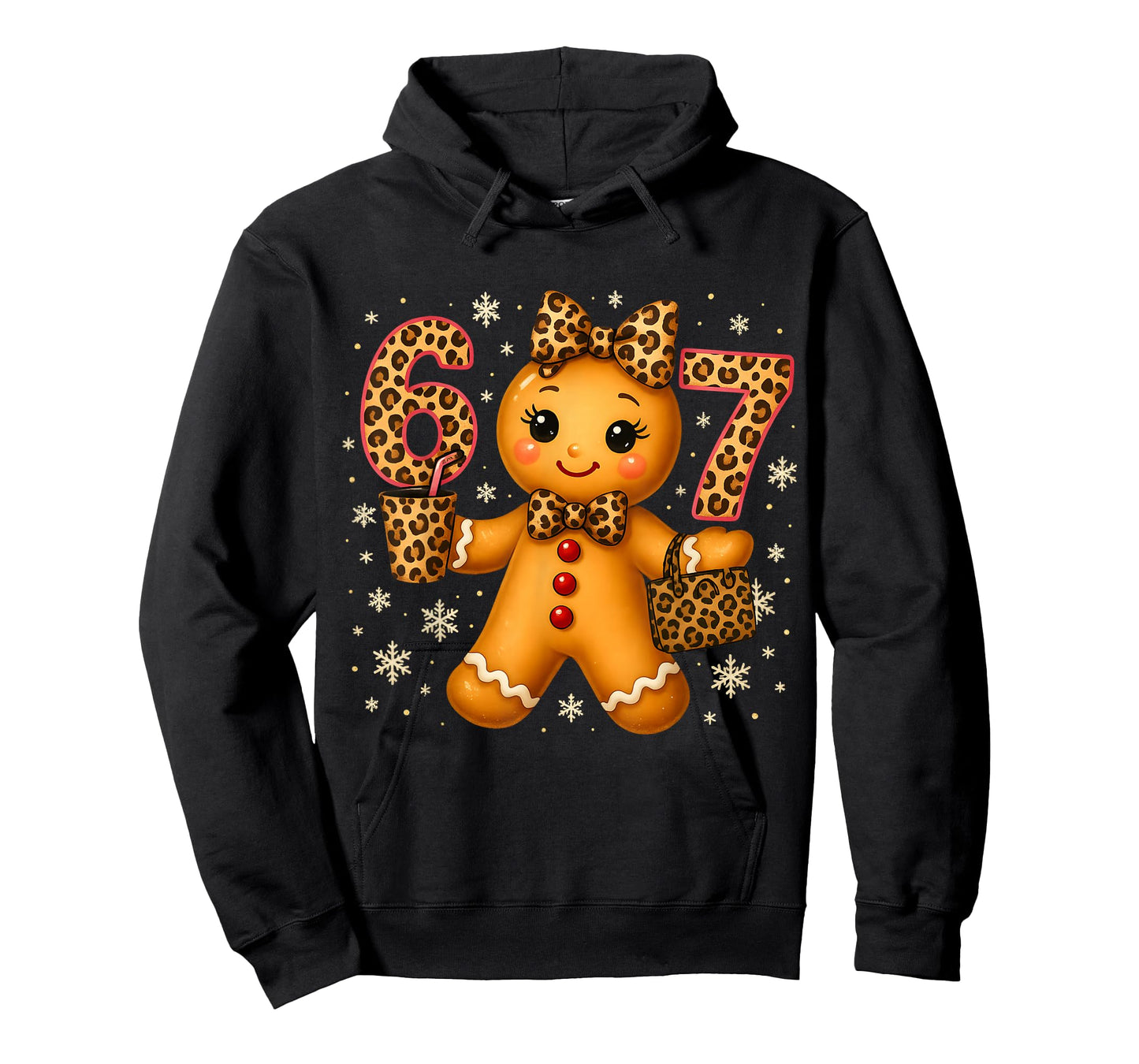 Funny 6 7 Christmas Leopard Bow Gingerbread Girls Women T-Shirt