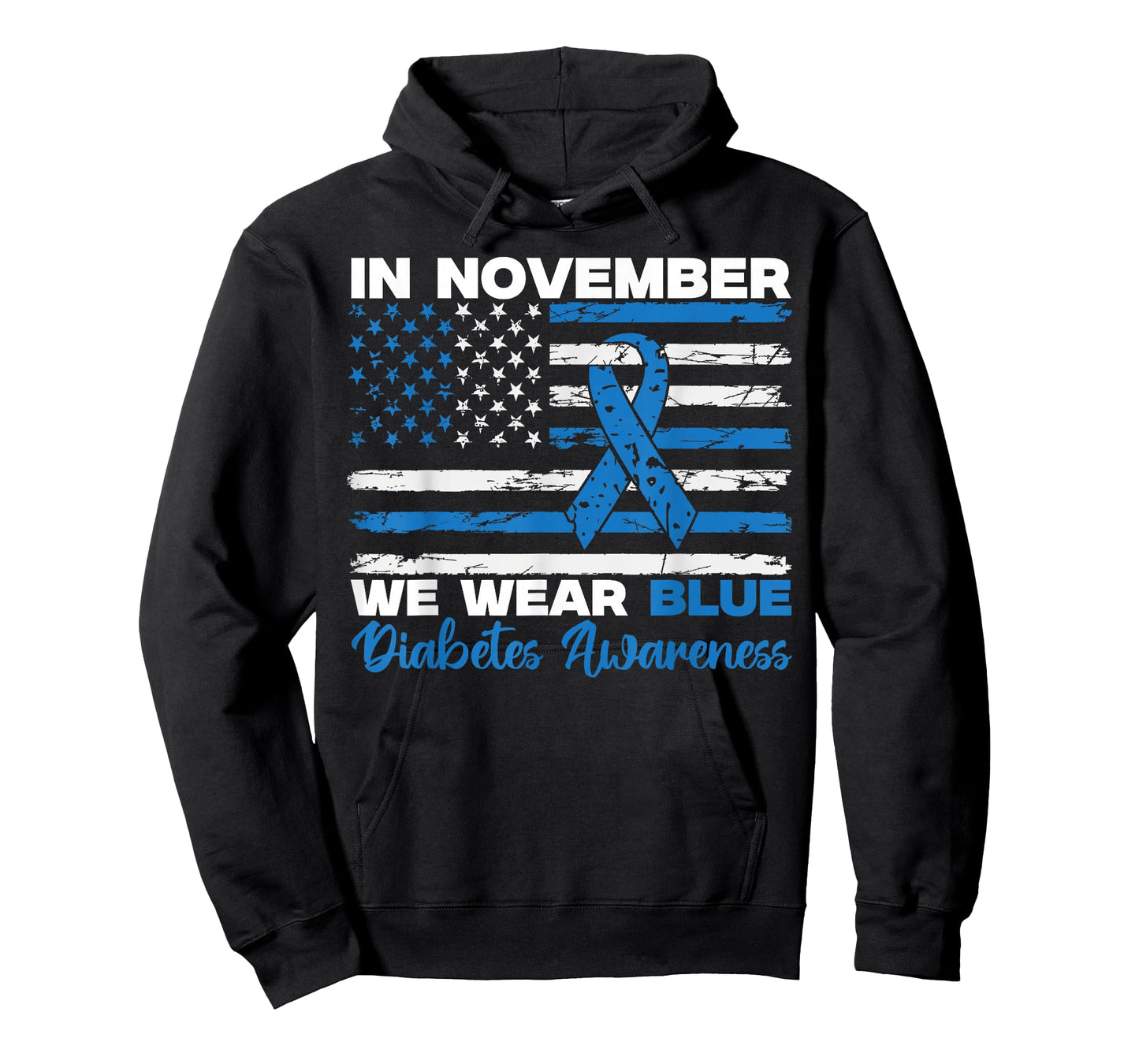 In November We Wear Blue Diabetes Awareness American Flag T-Shirt