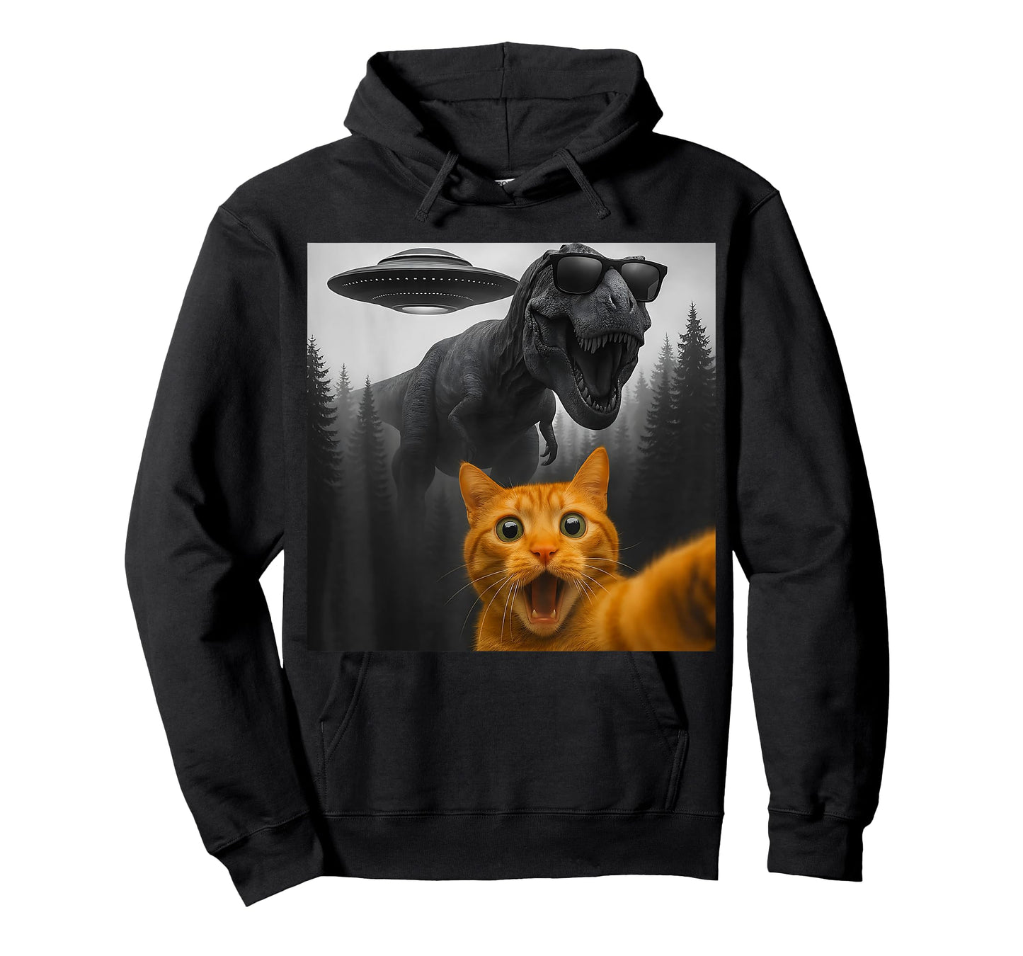 Cat Selfie with T-rex Dinosaur UFFunny Graphic T-Shirt