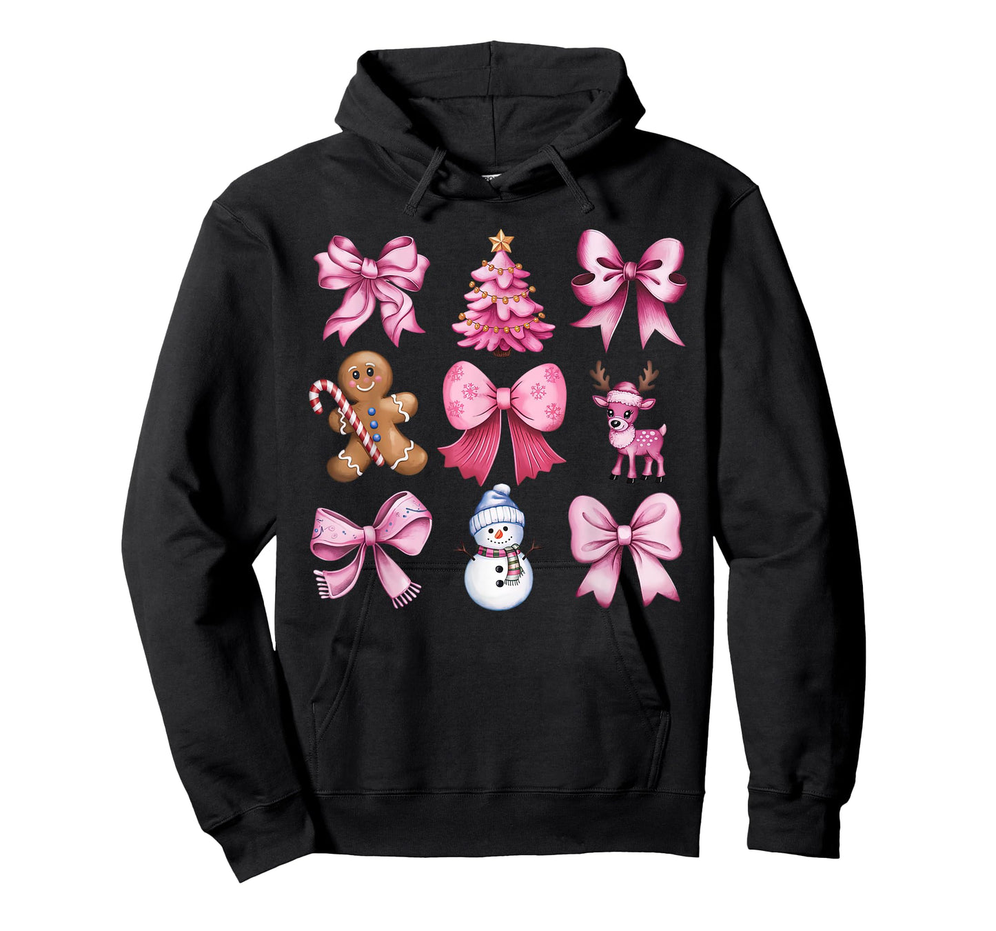 Cute Preppy Pink Christmas Tree Gingerbread Man Snowman Bow T-Shirt